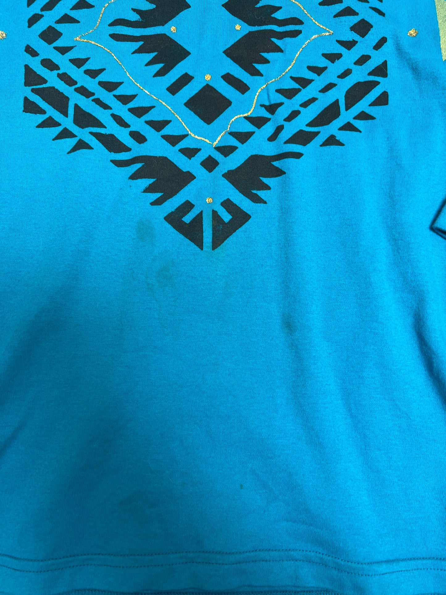 Vintage Clothing - Long Sleeve Shirt - Southwestern Print on Blue - Medium - Silver Cloud