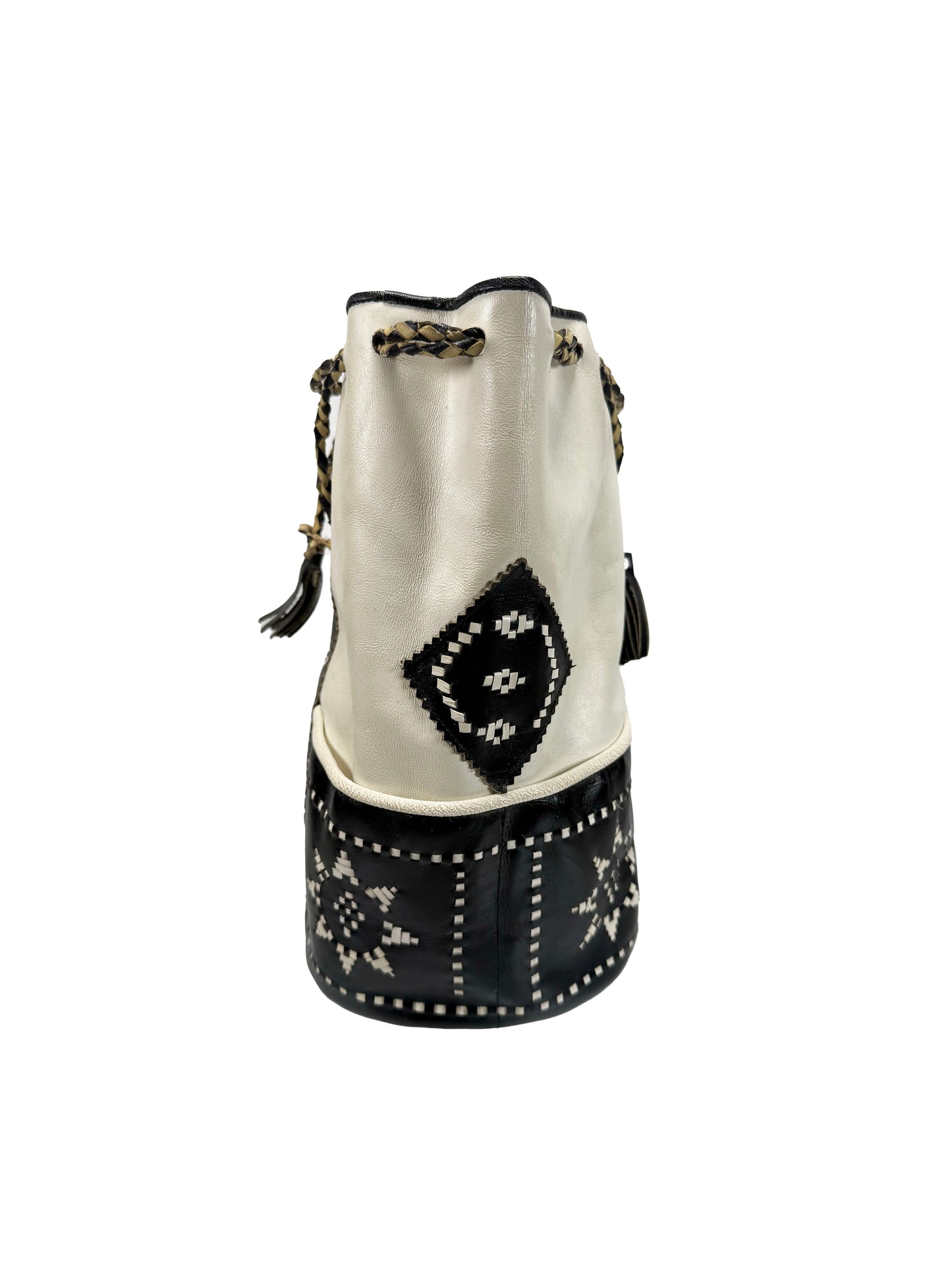 Vintage Purse - Black and White Leather Bucket Bag - Large