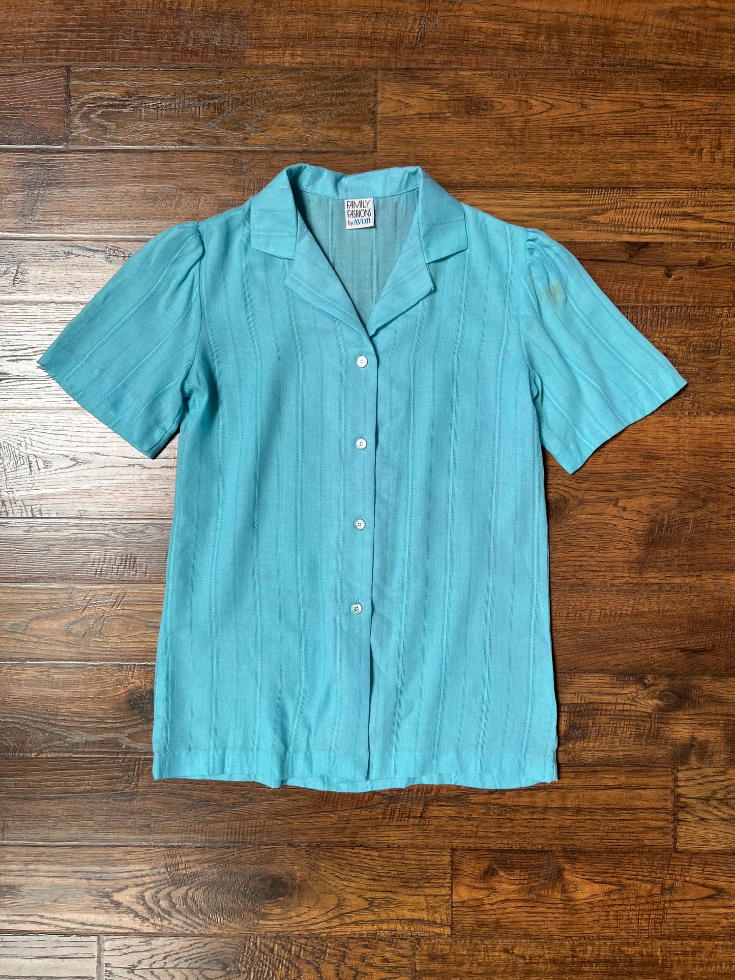 Vintage Clothing - Button Up Blouse - Princess Turquoise - Small - Family Fashions by Avon