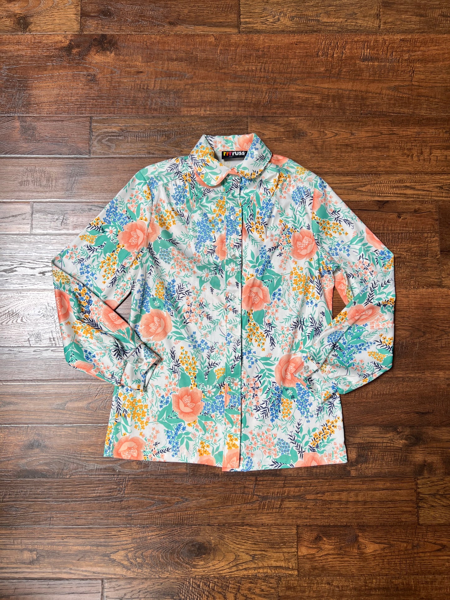 Vintage Clothing - Button Down Blouse - Illustrated Florals - Rrrruss - Medium