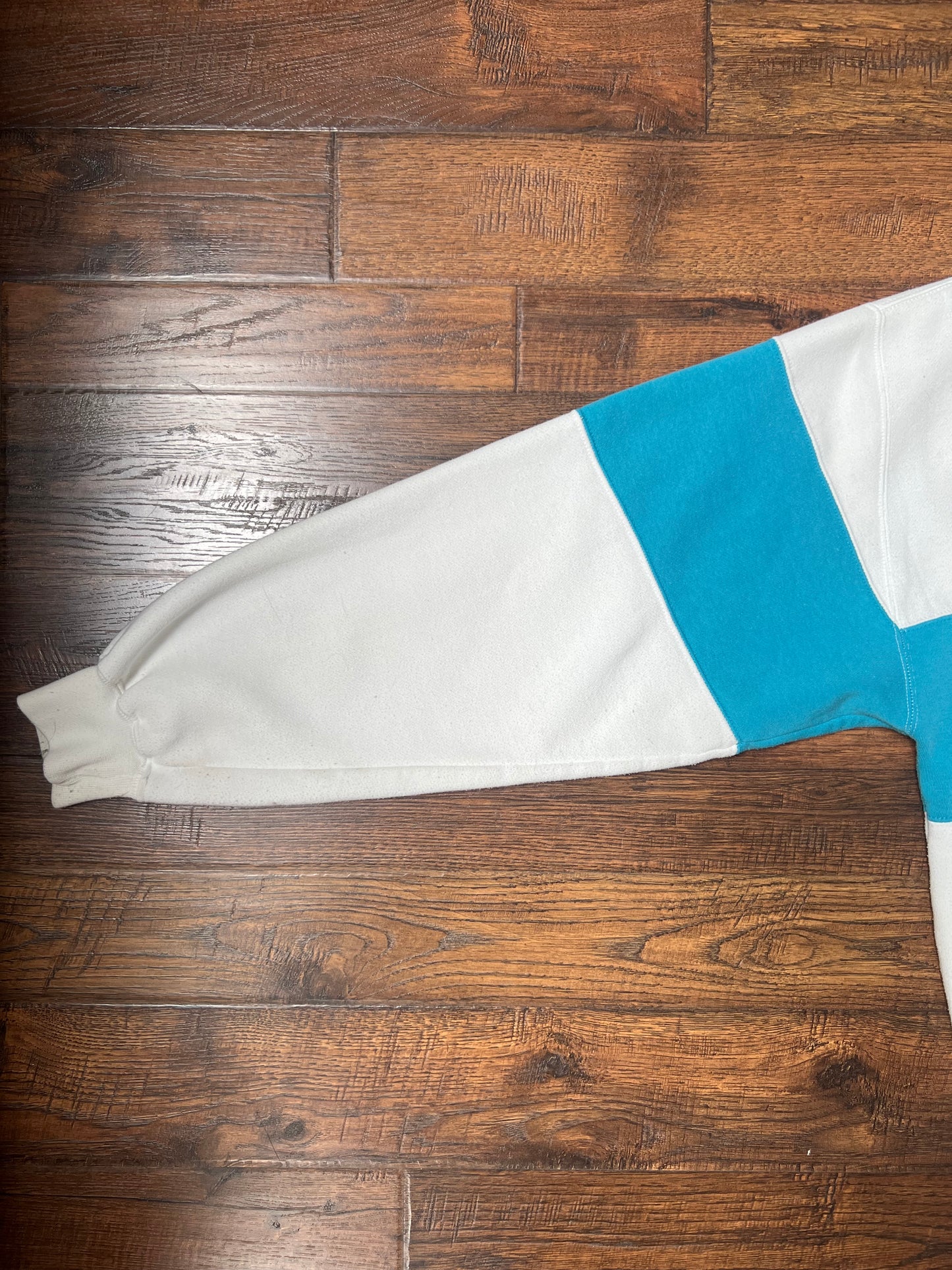 Vintage Clothing - Pullover Crewneck Sweatshirt - Turquoise Blue Stripe - Cheetah - Medium