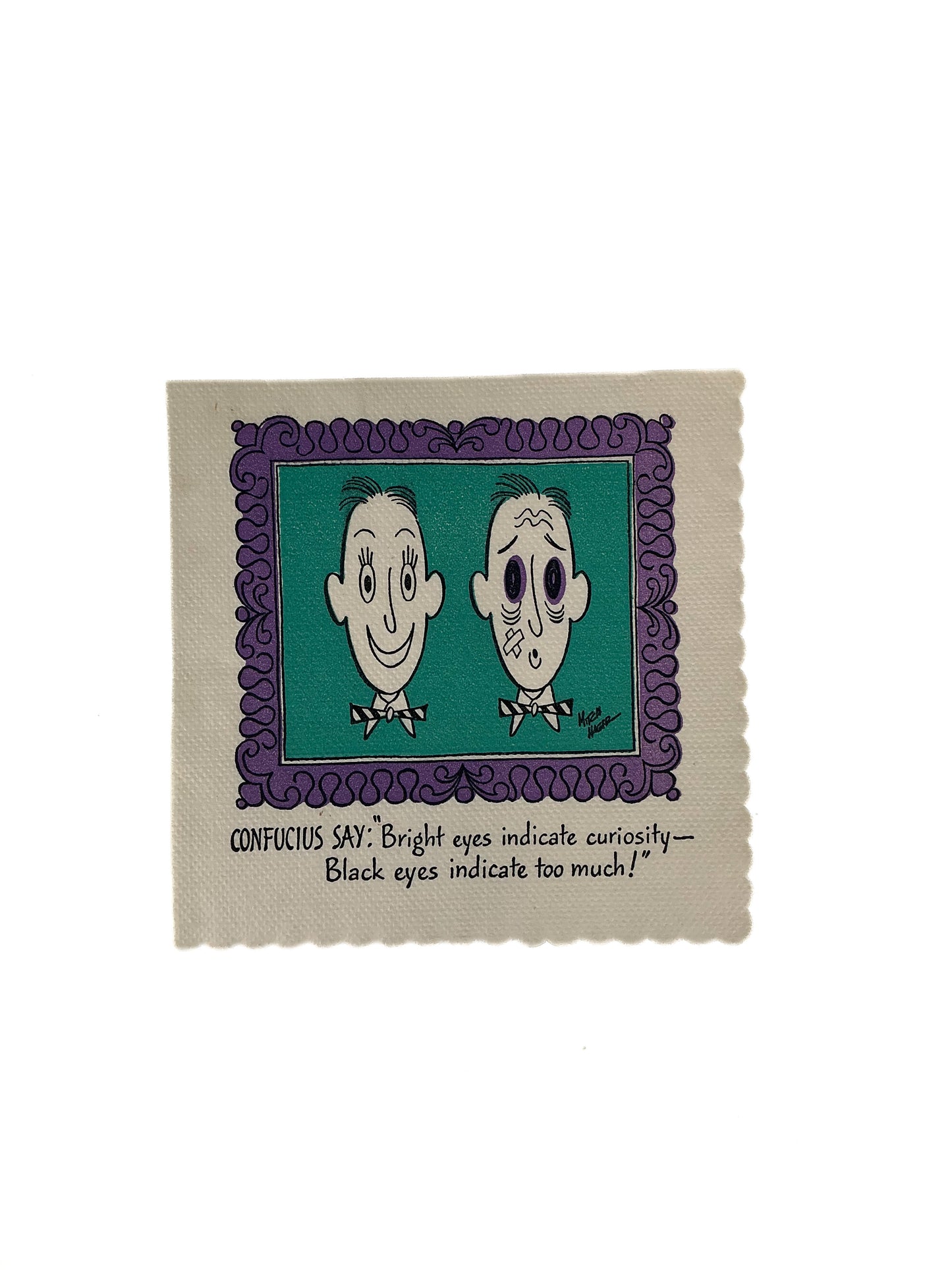 Vintage Cocktail Napkins - Confucius MCM - Illustrated Funny Kitsch - 1950s