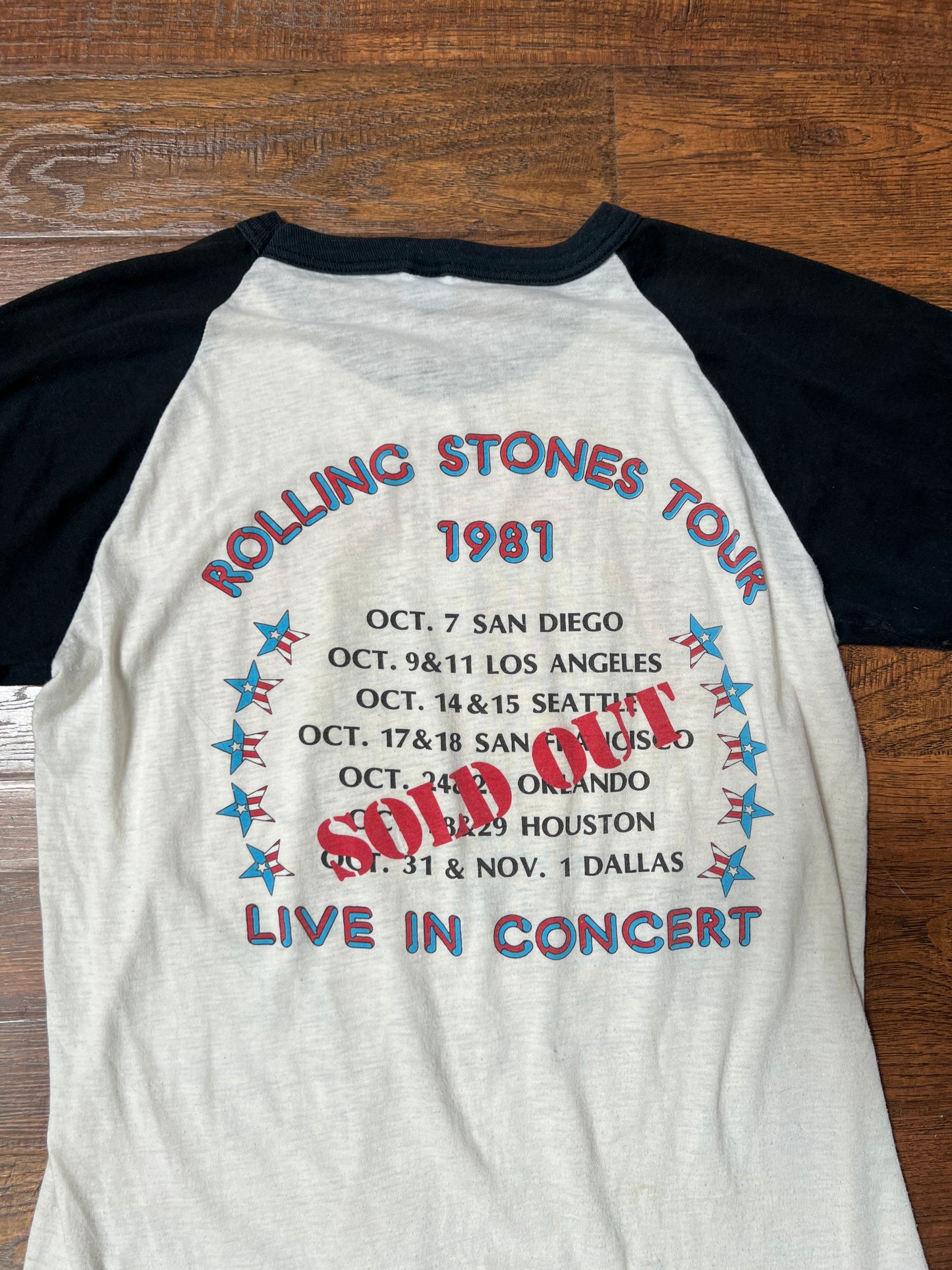 Vintage Clothing - Raglan Baseball 3/4 Sleeve Shirt - The Rolling Stones 1981 Tour - The Knits - Large