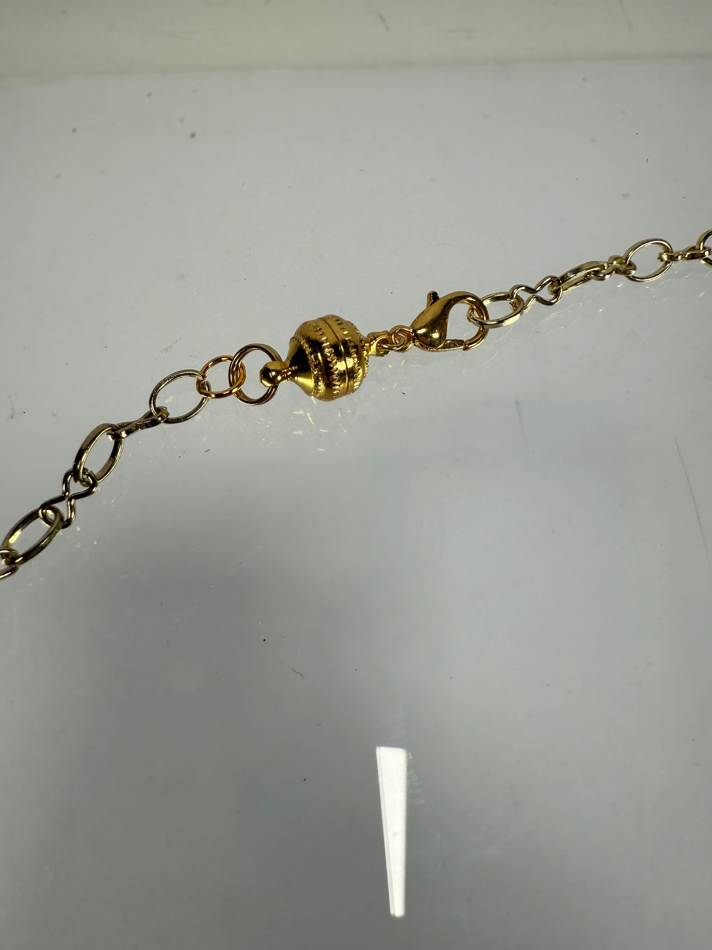 Vintage Necklace - Enamel and Rhinestone Bead on Gold Tone Chain - Magnetic Closure