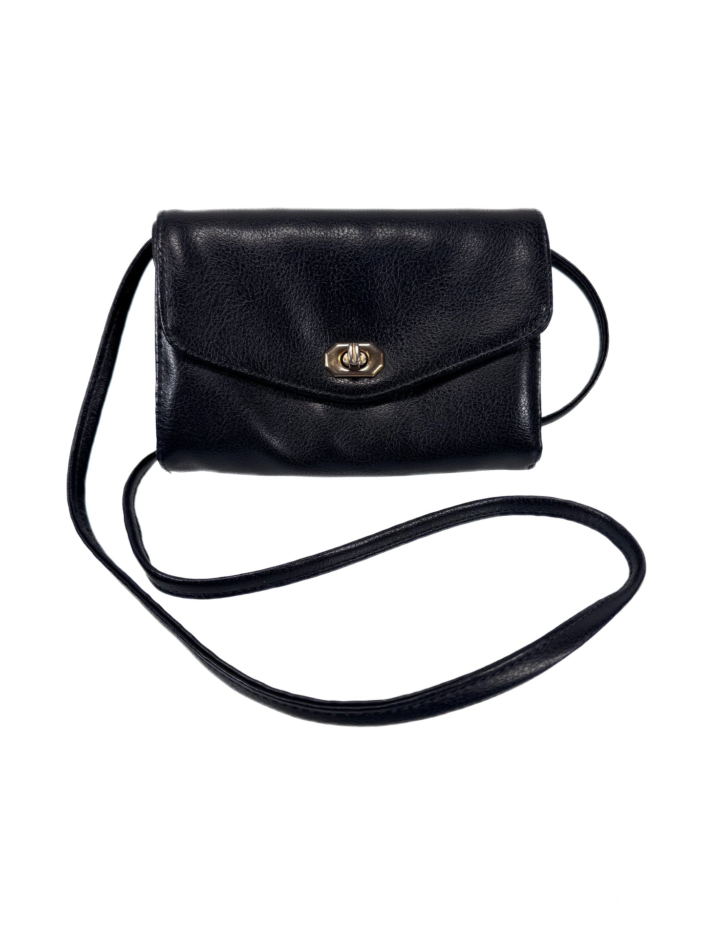 Vintage Purse - Black Leather Cross-Body Wallet Bag