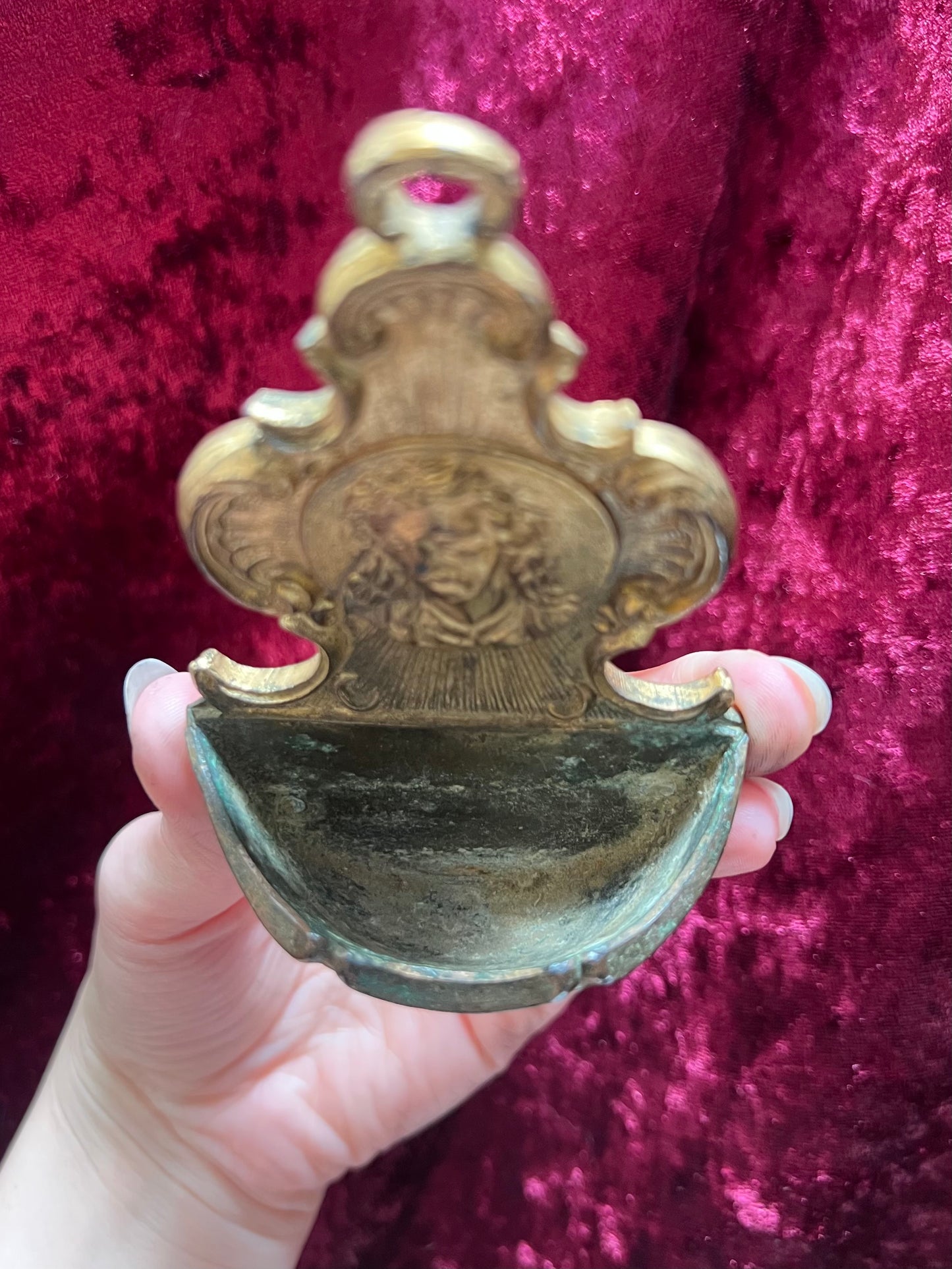Vintage Religo - Holy Water Font - Jesus Christ in Thorned Crown - Brass