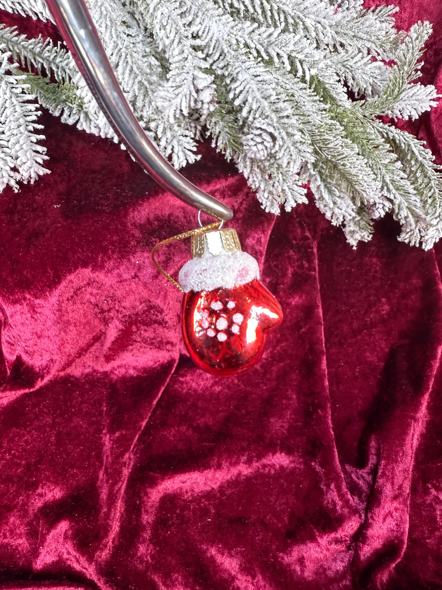 Vintage Christmas - Handblown Glass Ornament - Red Mitten