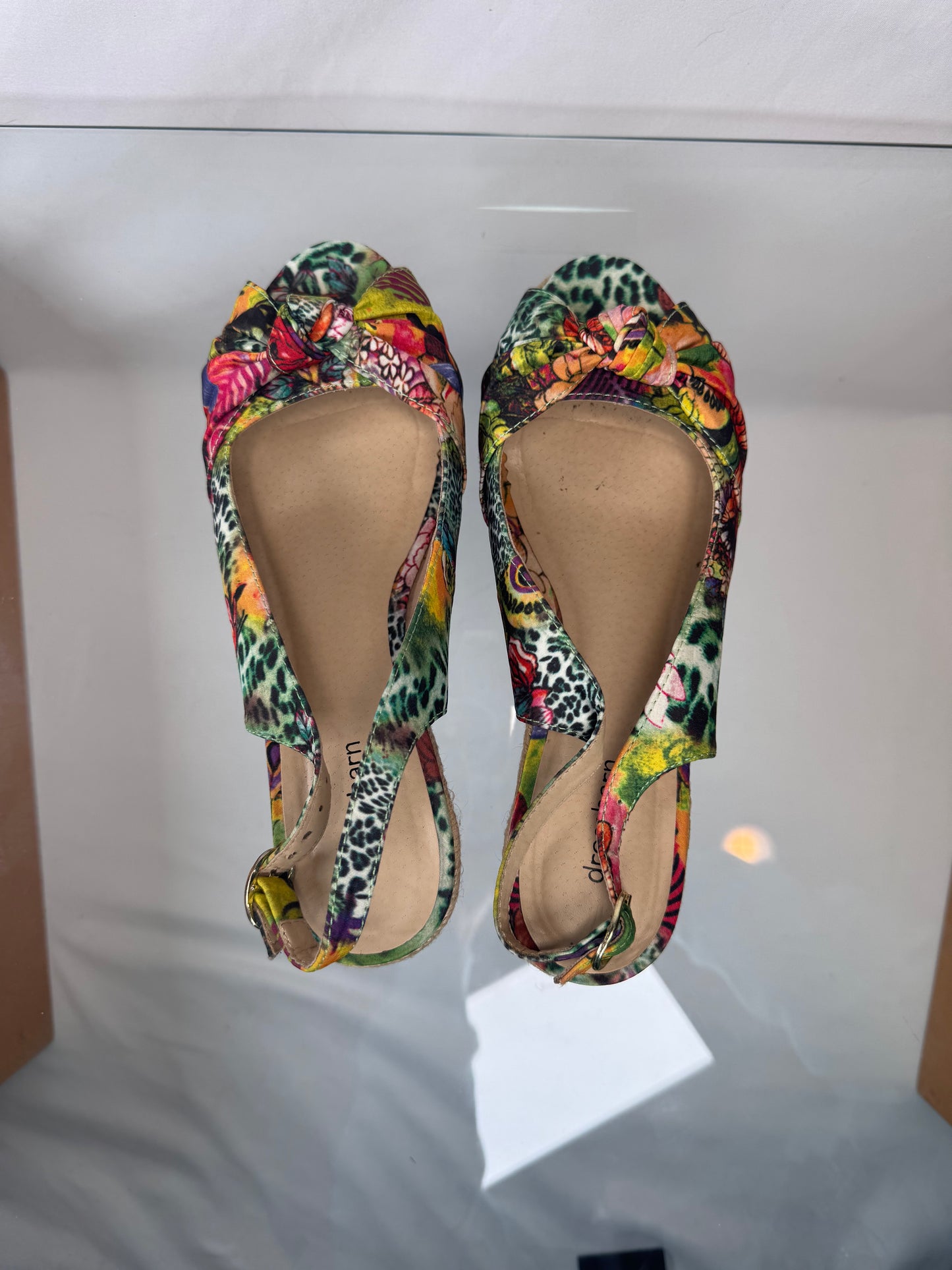 Dress Barn Multi Color Lotus Print Espadrille Wedge - Size 7.5