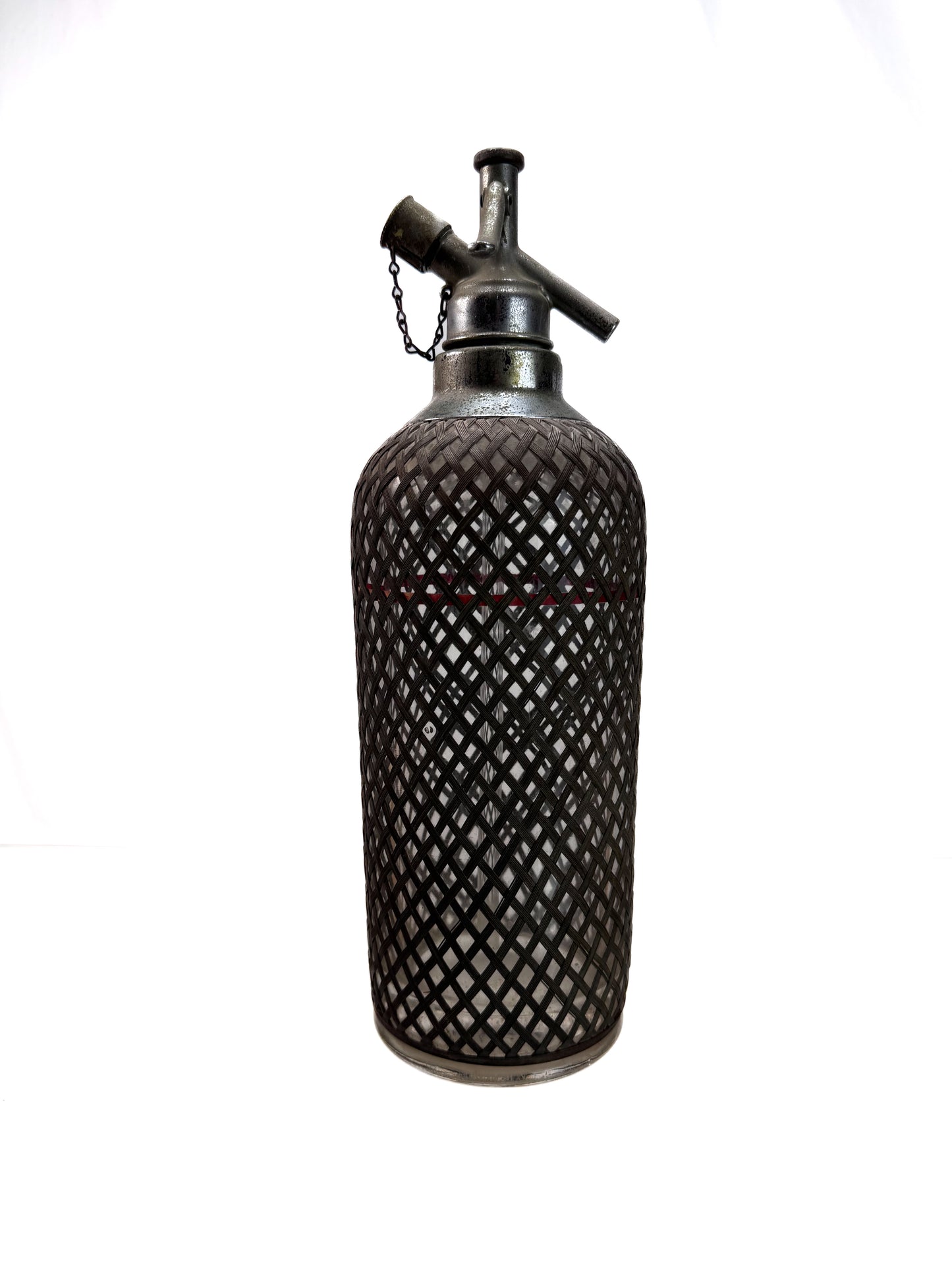 Antique Barware - Soda Siphon Seltzer Glass Bottle with Metal Mesh Sleeve by Sparklets
