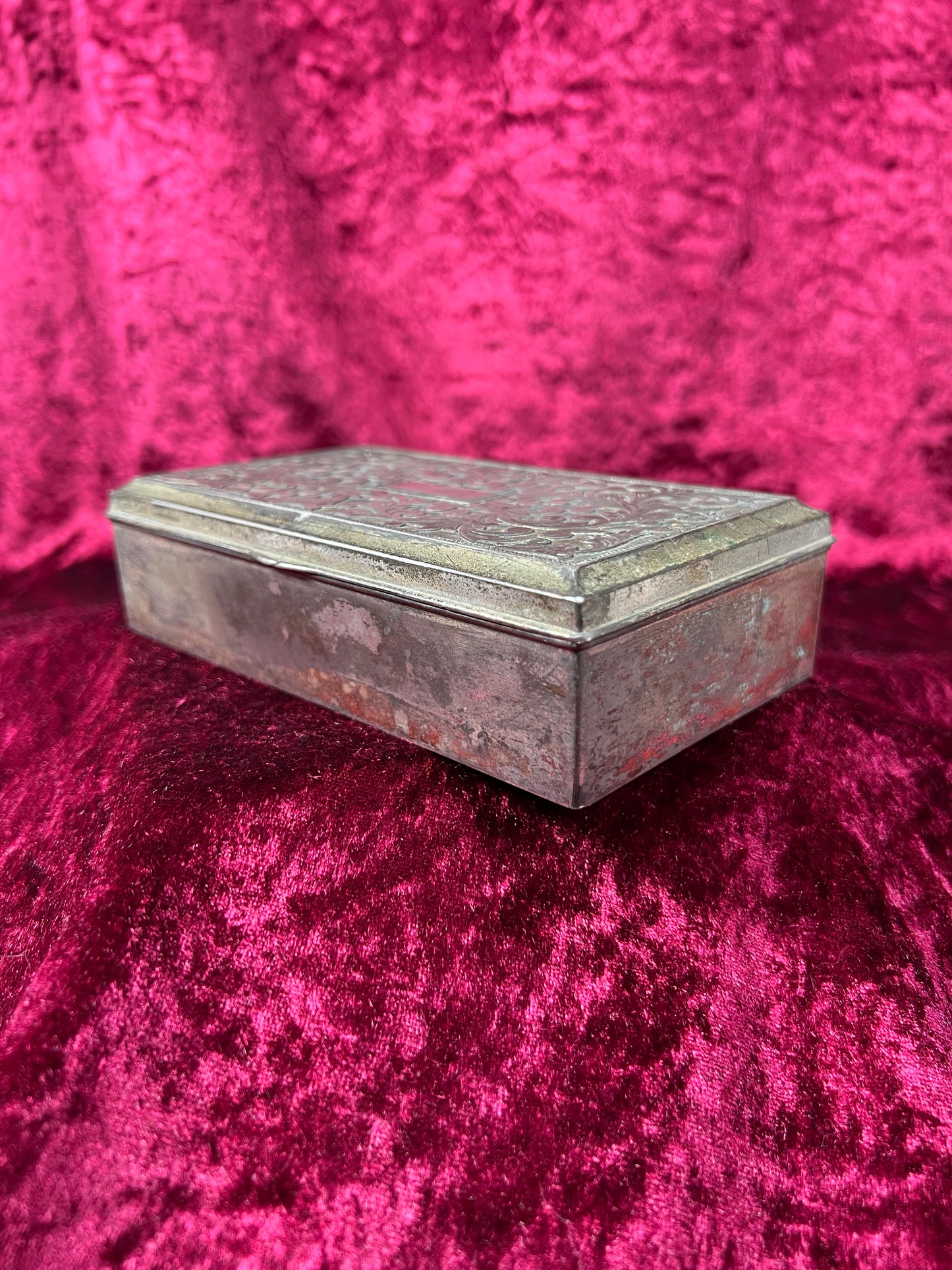 Vintage Trinket Box - Cigarette Box Holder - Pewter - Ornate Scroll Filigree