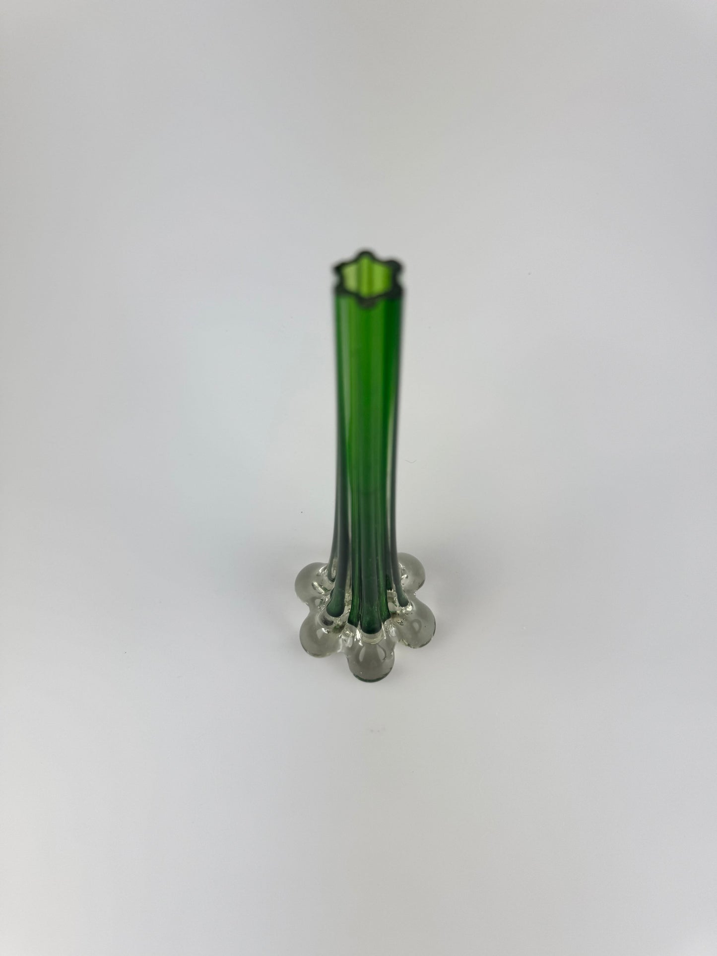 Mid Century Modern Murano Style Handblown Green Elephant Foot Bud Vase