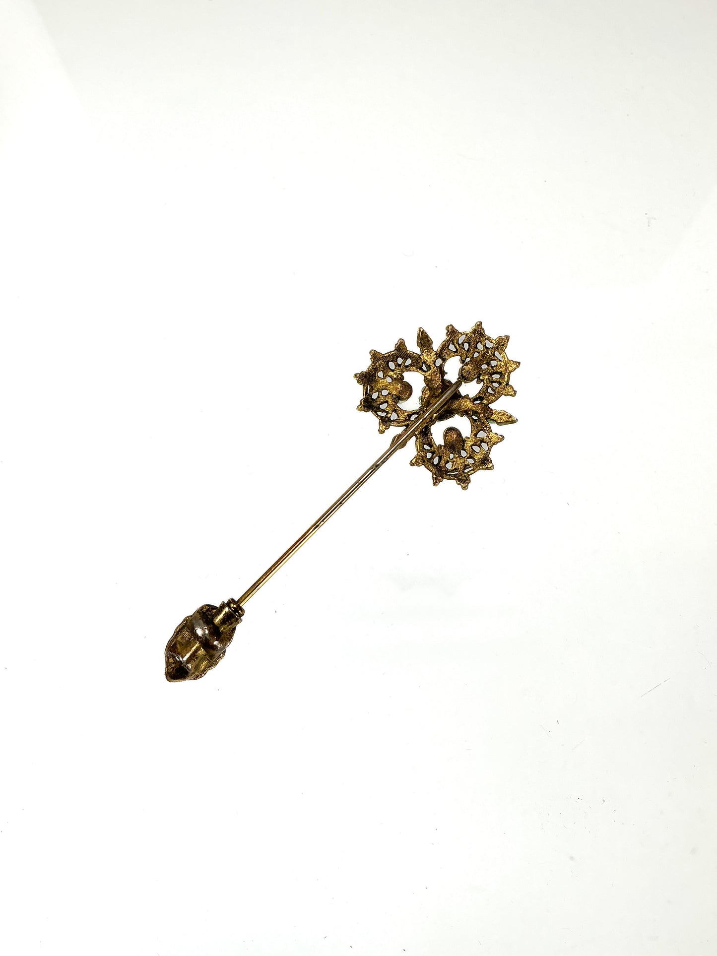 Vintage Stick Pin - Ornate Gold Tone with Green Faux Stones