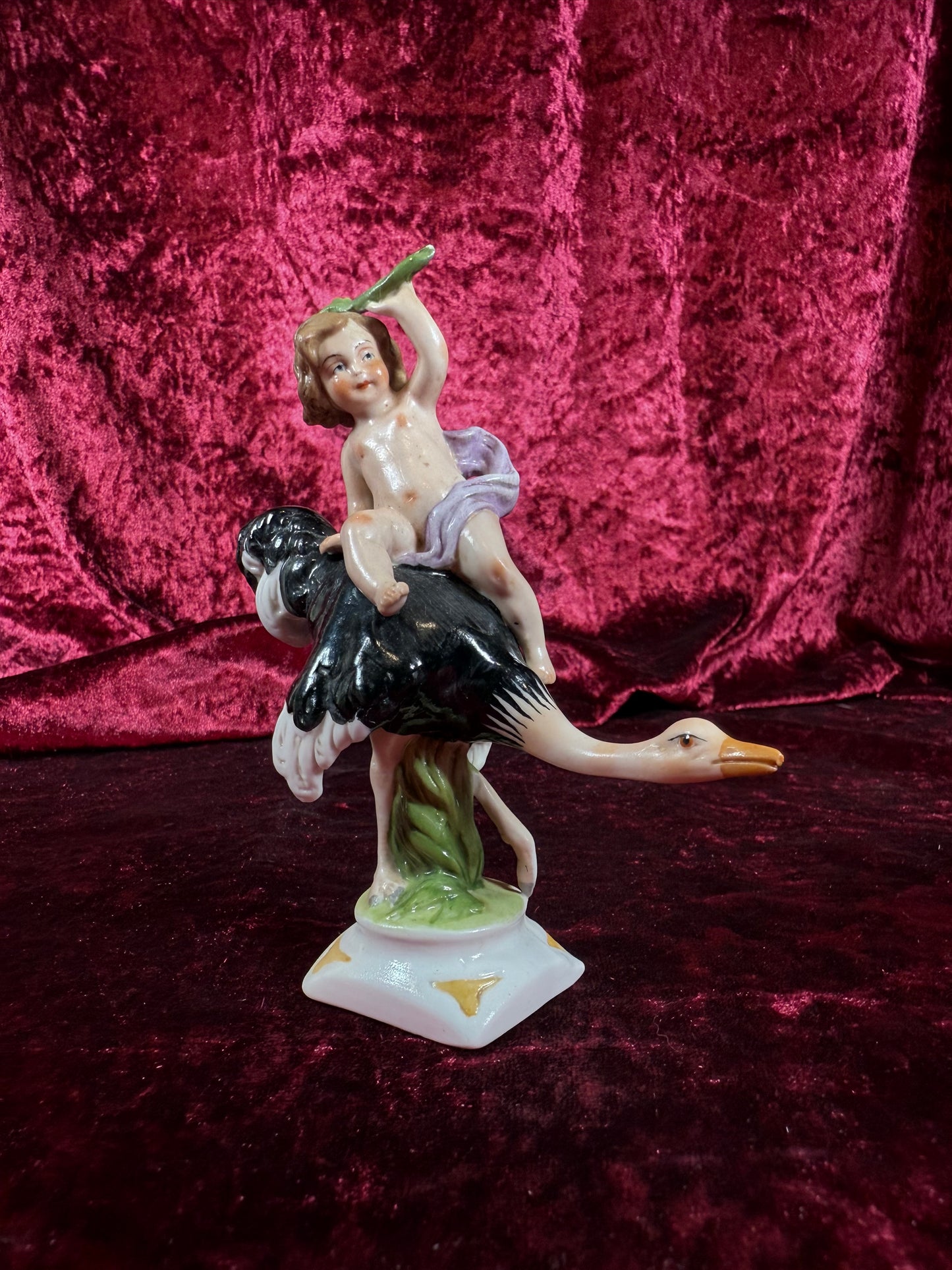 Vintage Porcelain Figure - Felix Zeh - Cherub on Ostrich