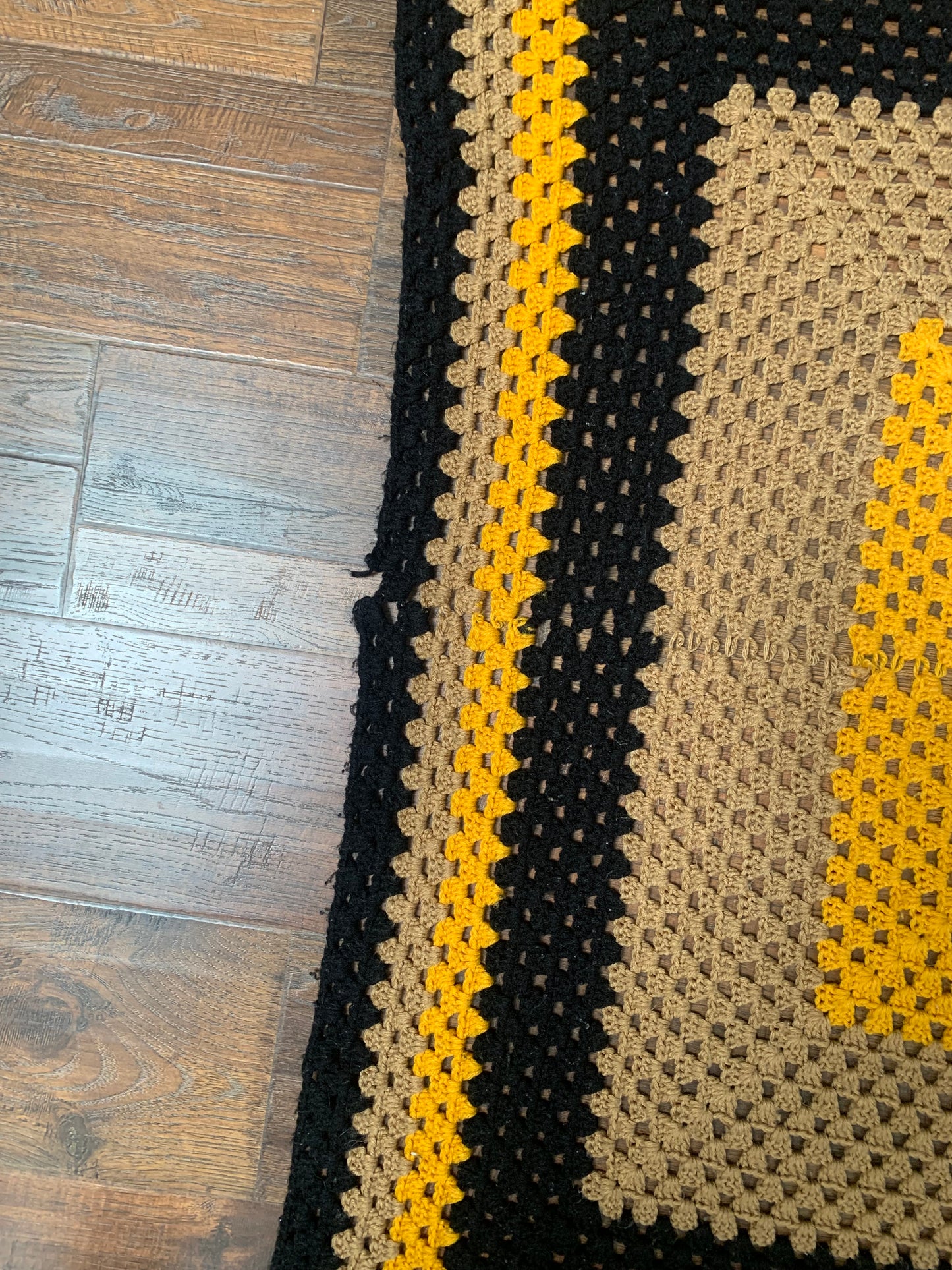 Vintage Crochet Afghan Throw Blanket - Halloween Orange, Black, and Brown