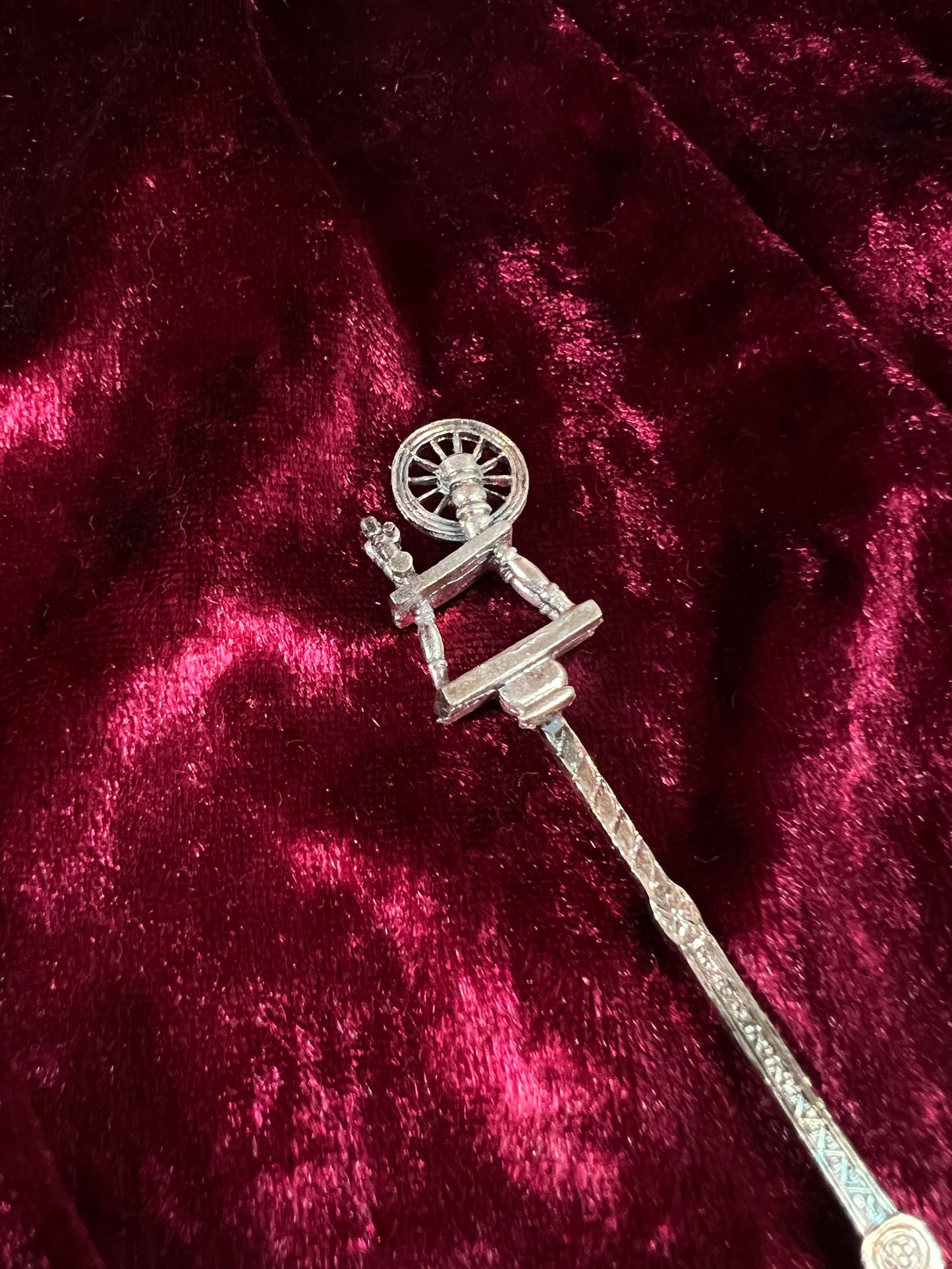 Vintage BW Silver Plated Spoon - Spinning Spindle Wheel Souvenir Collectible