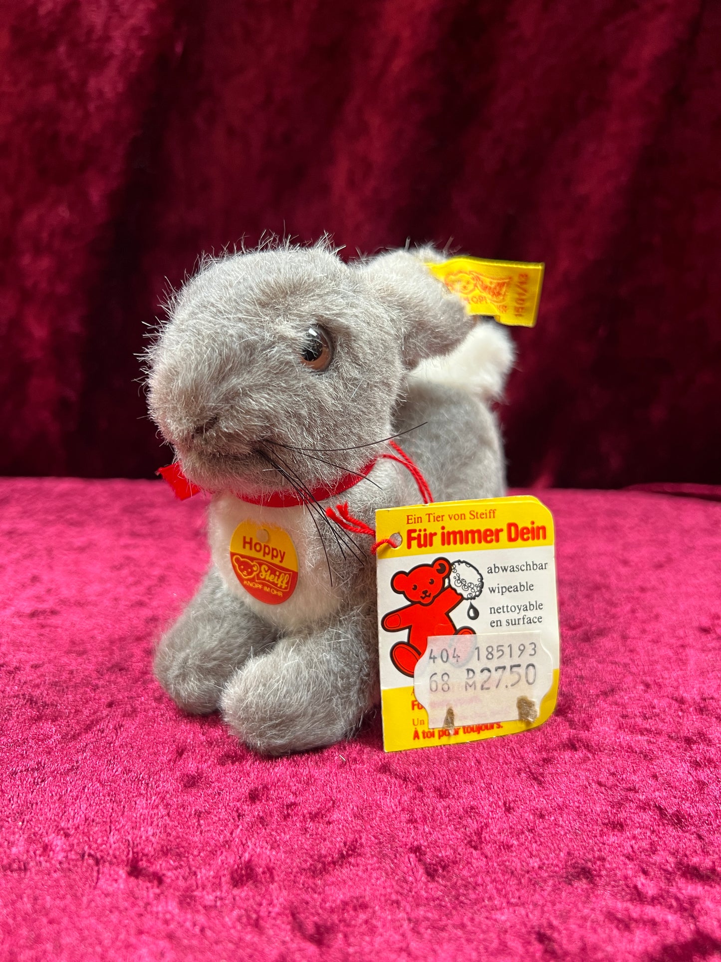 Vintage Collectibles - Miniature Stuffed Toy - Hoppy the Bunny - Plush Gray - 150/13 - Steiff