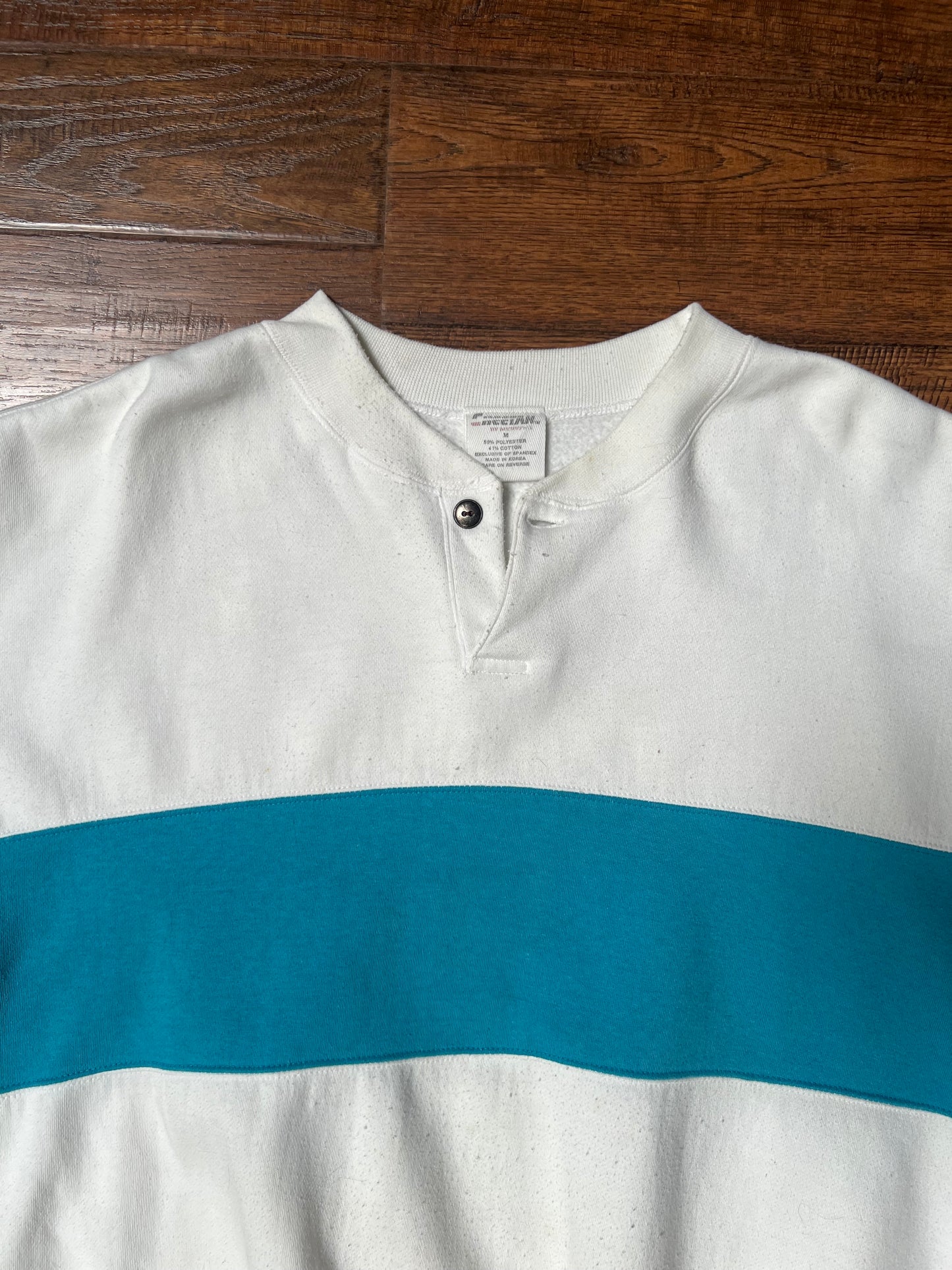 Vintage Clothing - Pullover Crewneck Sweatshirt - Turquoise Blue Stripe - Cheetah - Medium