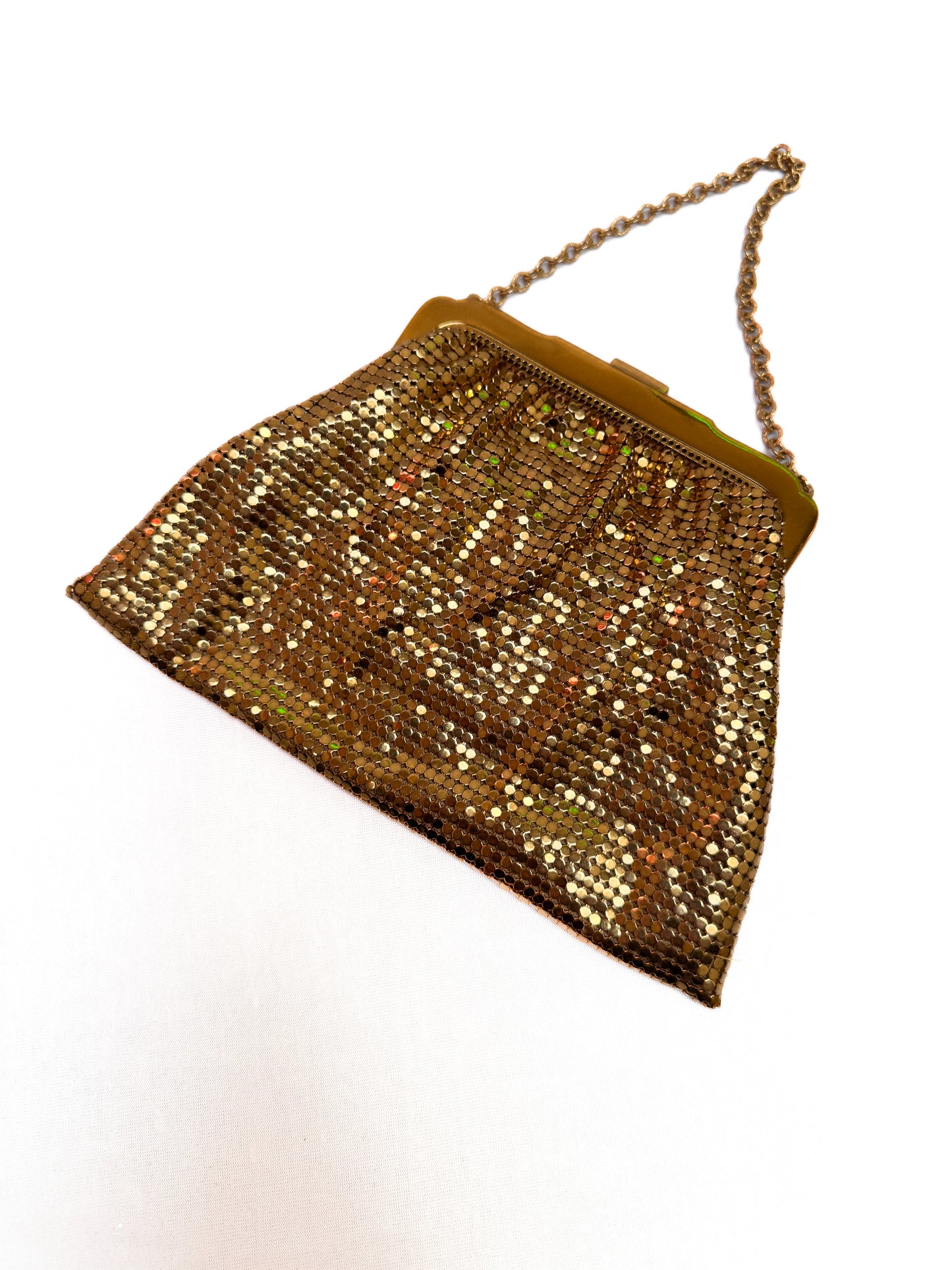Vintage Purse - Whiting & Davis Co. - Gold Metal Mesh Purse Art Deco Style Rhinestone Closure