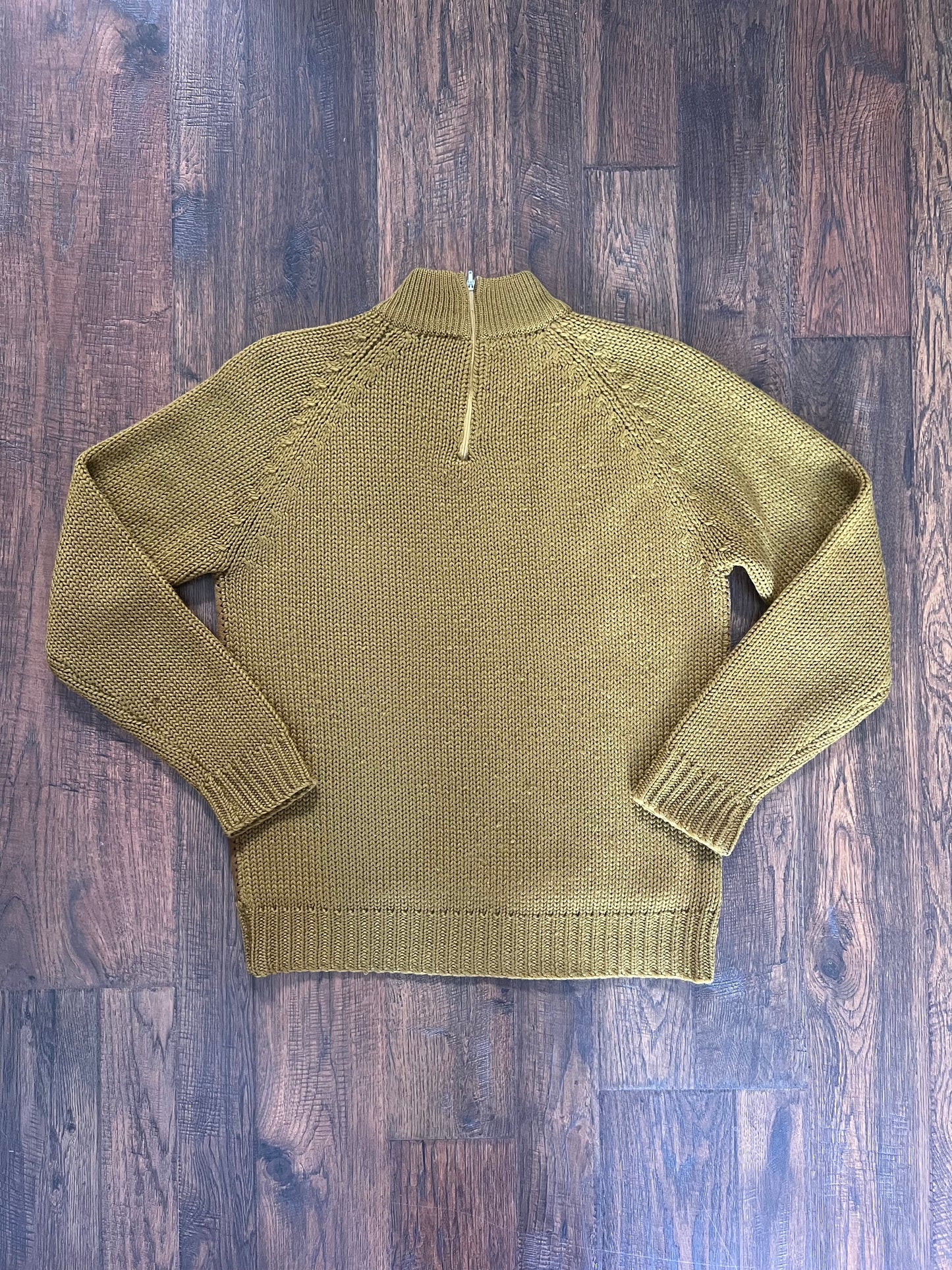 Vintage Clothing - Cable Knit Sweater - Mock Turtleneck - Suede Detail - Pea Soup Green - Small