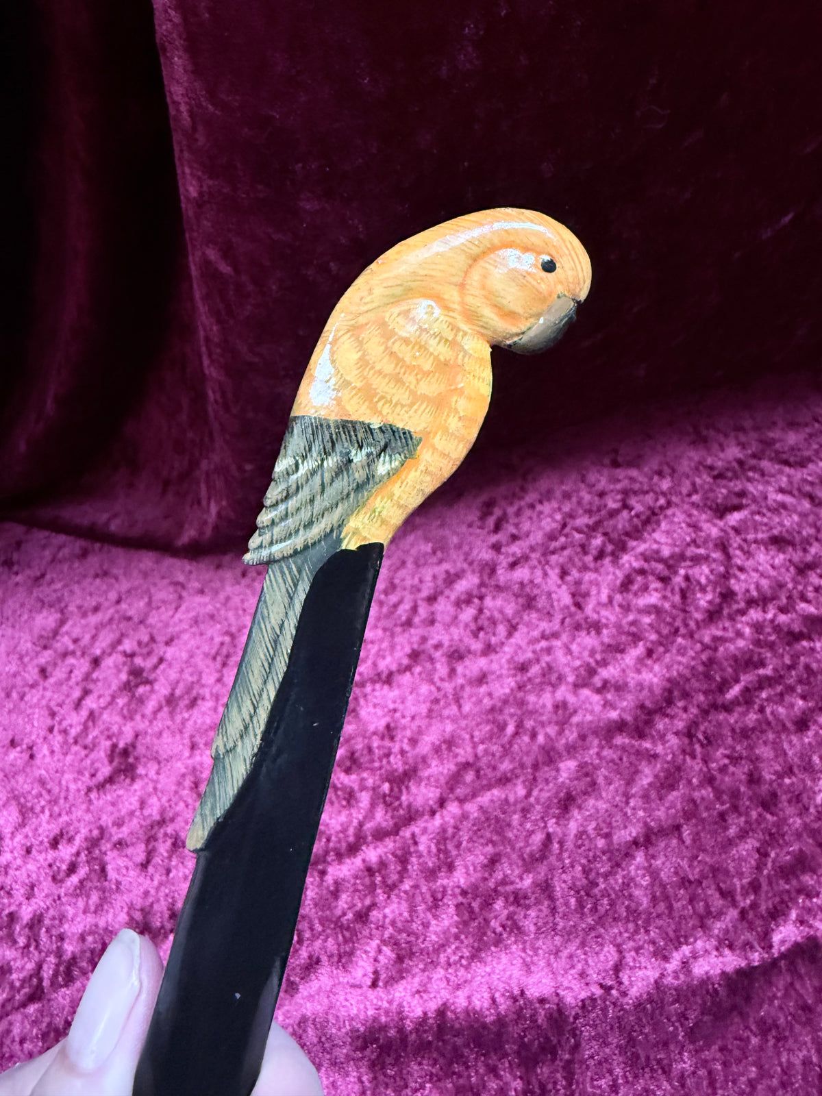 Vintage Papier-Mâché Parrot Letter Opener – Hand-Painted Bird