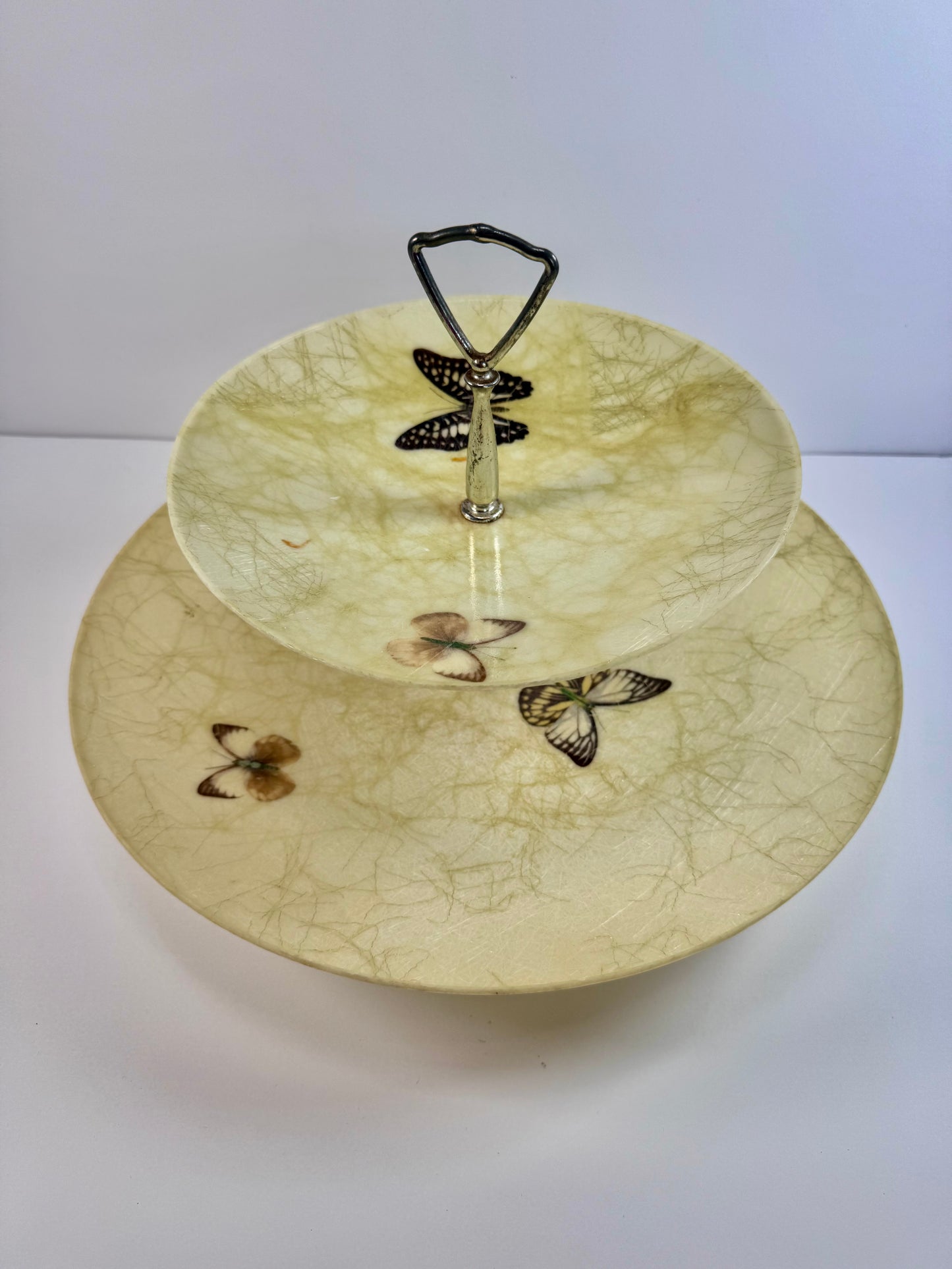 Vintage Kitchen - Butterfly Spaghetti Fiberglass 2-Tier Serving Tray - 1960s
