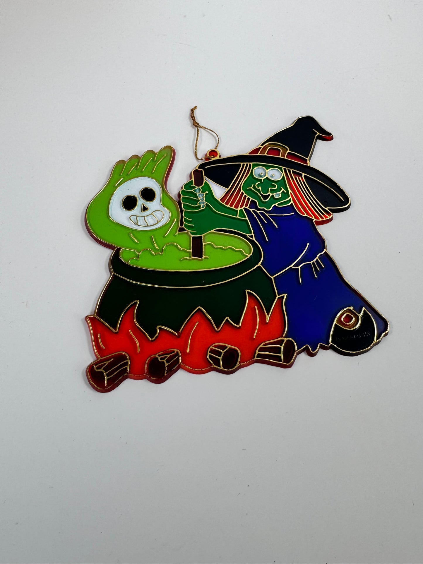 Vintage Halloween Decoration - Plastic Window Suncatcher - Witch and Cauldron