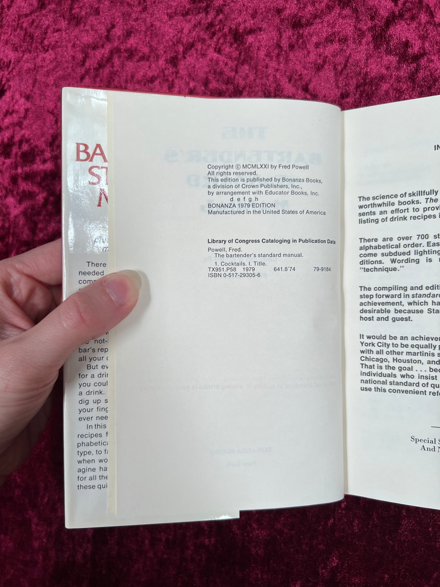 Vintage Hardcover - The Bartender's Standard Manual - Fred Powell - 1979