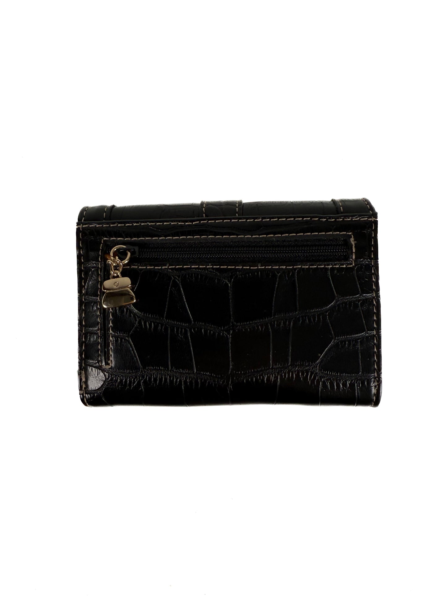 Vintage Wallet - Black Faux Alligator - Kathy Van Zeeland Tri-Fold