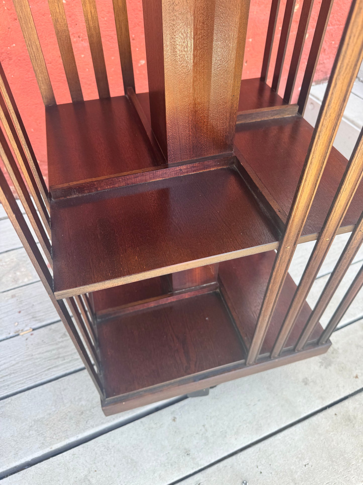 Antique Edwardian Whirling Barrister Bookcase with Inlay