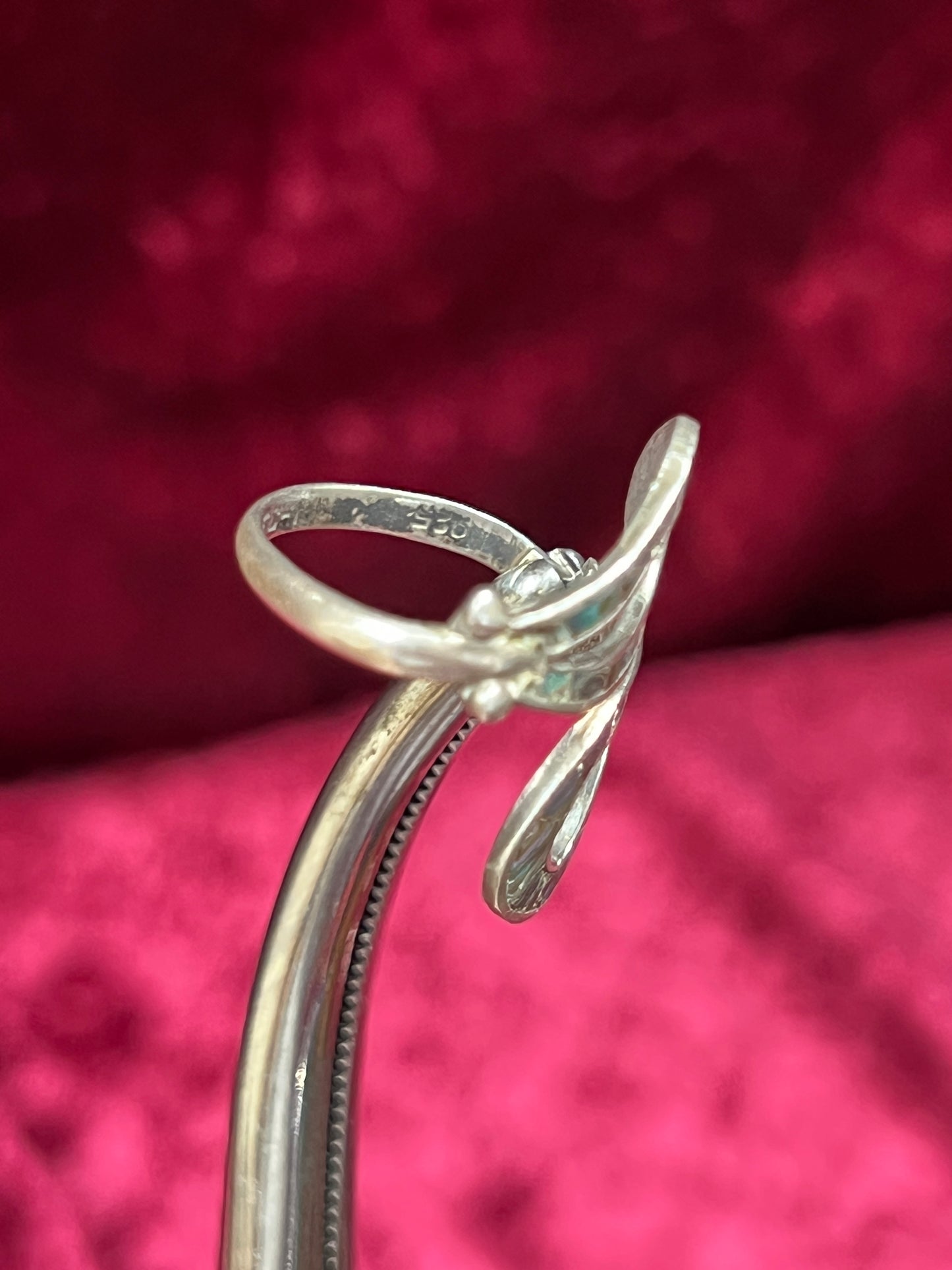 Vintage Jewelry - Bypass Ring - 925 Silver - Inlaid Abalone Shell - 7 - Mexico