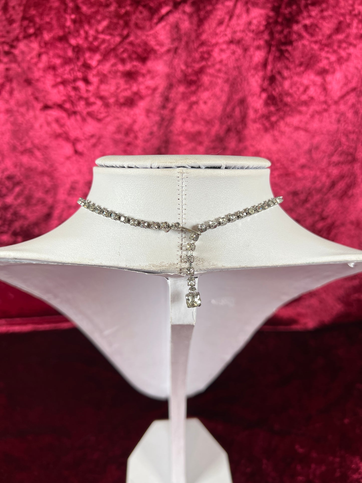 Vintage Jewelry - Collar Necklace - Silver Tone Metal - Baguette and Round Rhinestones - 15.25”