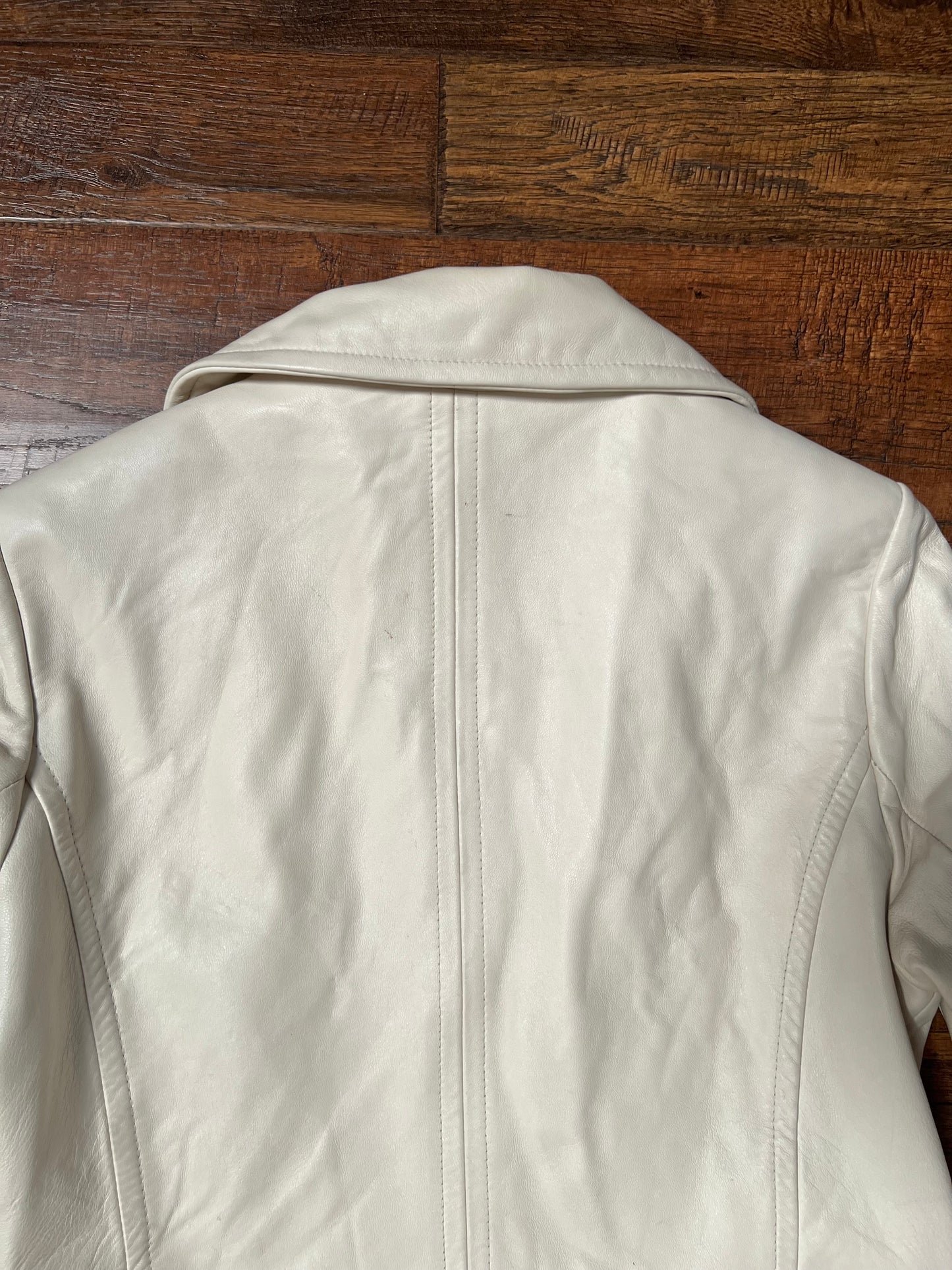 Vintage Clothing - Genuine Leather Racer Jacket - Cream White - Brown Lining - Small - Wilsons Leather Pelle Studio