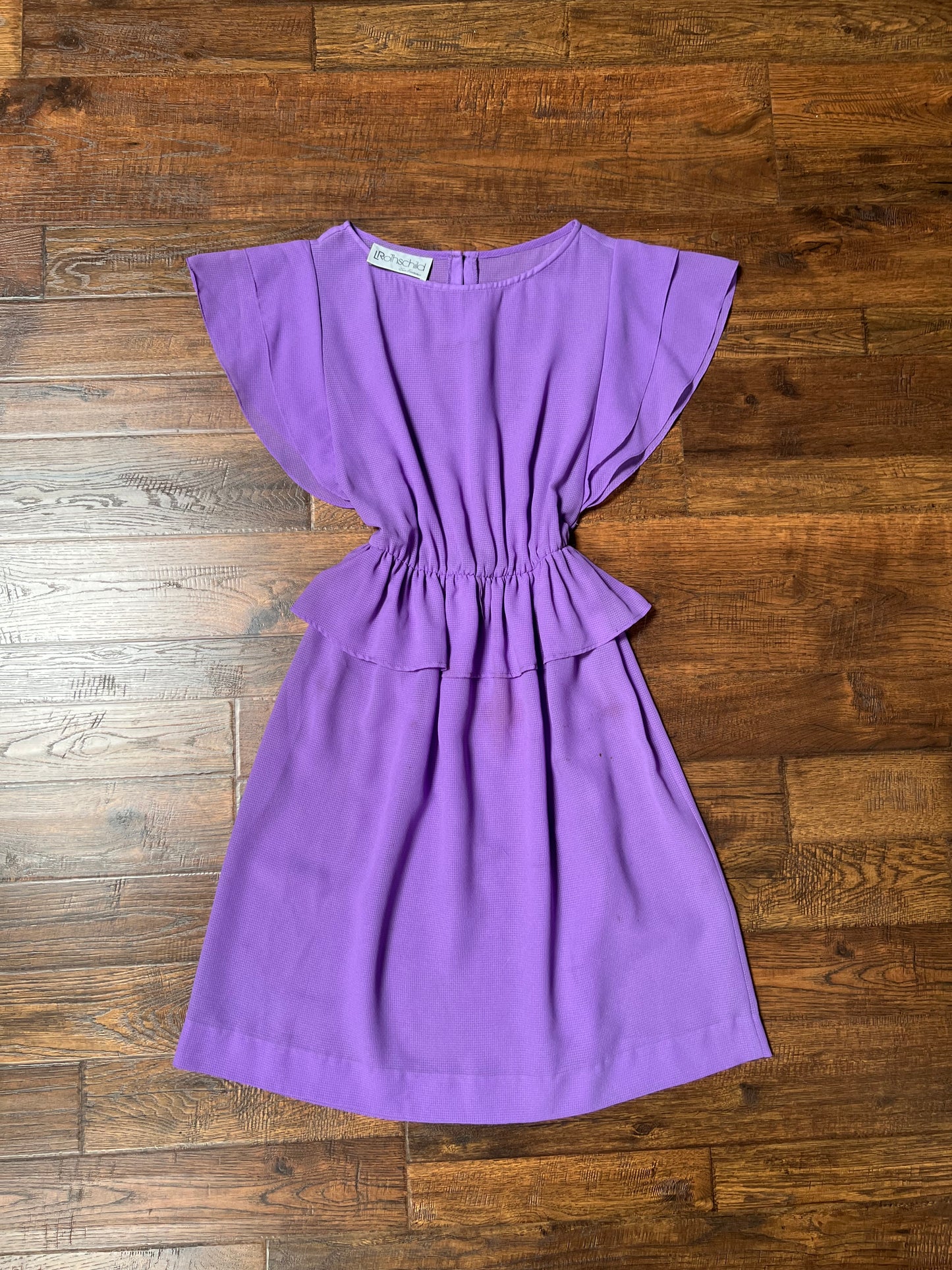 Vintage Clothing - Belted Peplum Dress - Textured Lilac - Small - L Rothschild San Francisco