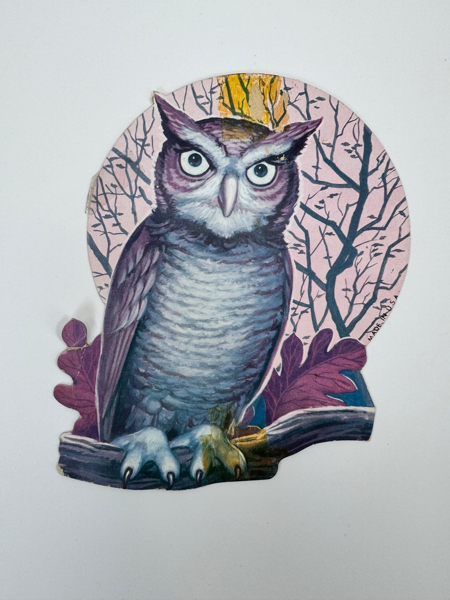 Vintage Halloween Die-Cut | Owl on Branch | 1980s Decoration - Made in USA