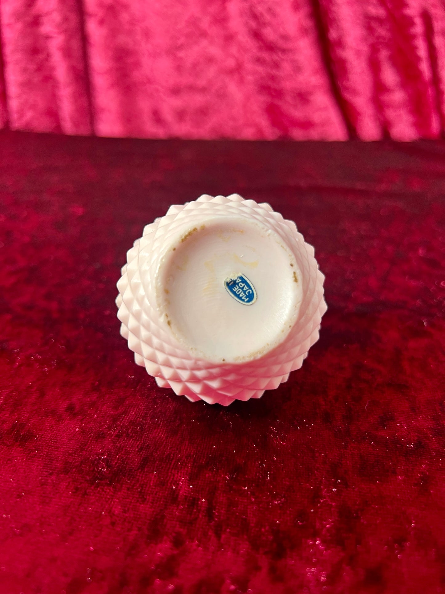 Vintage Trinket Box - Miniature Porcelain Lidded Jar - Baby Pink with Rosettes - Made In Japan