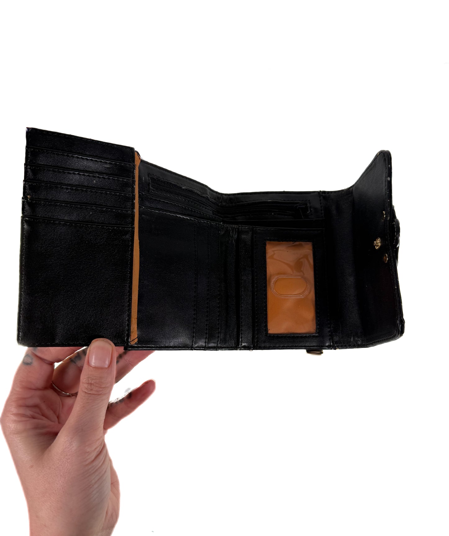 Vintage Wallet - Black Faux Alligator - Kathy Van Zeeland Tri-Fold