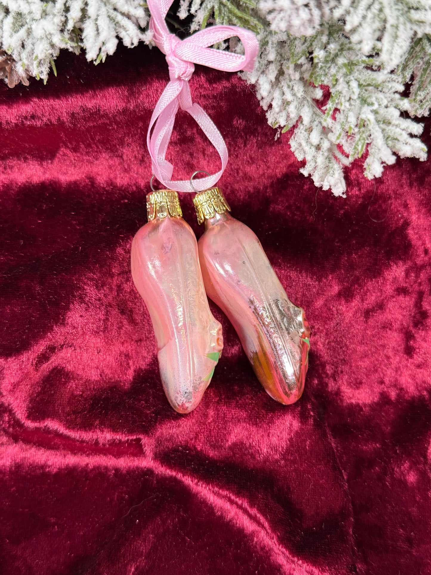Vintage Christmas - Handblown Glass Ornament - Pink Ballet Slippers - Home For The Holidays