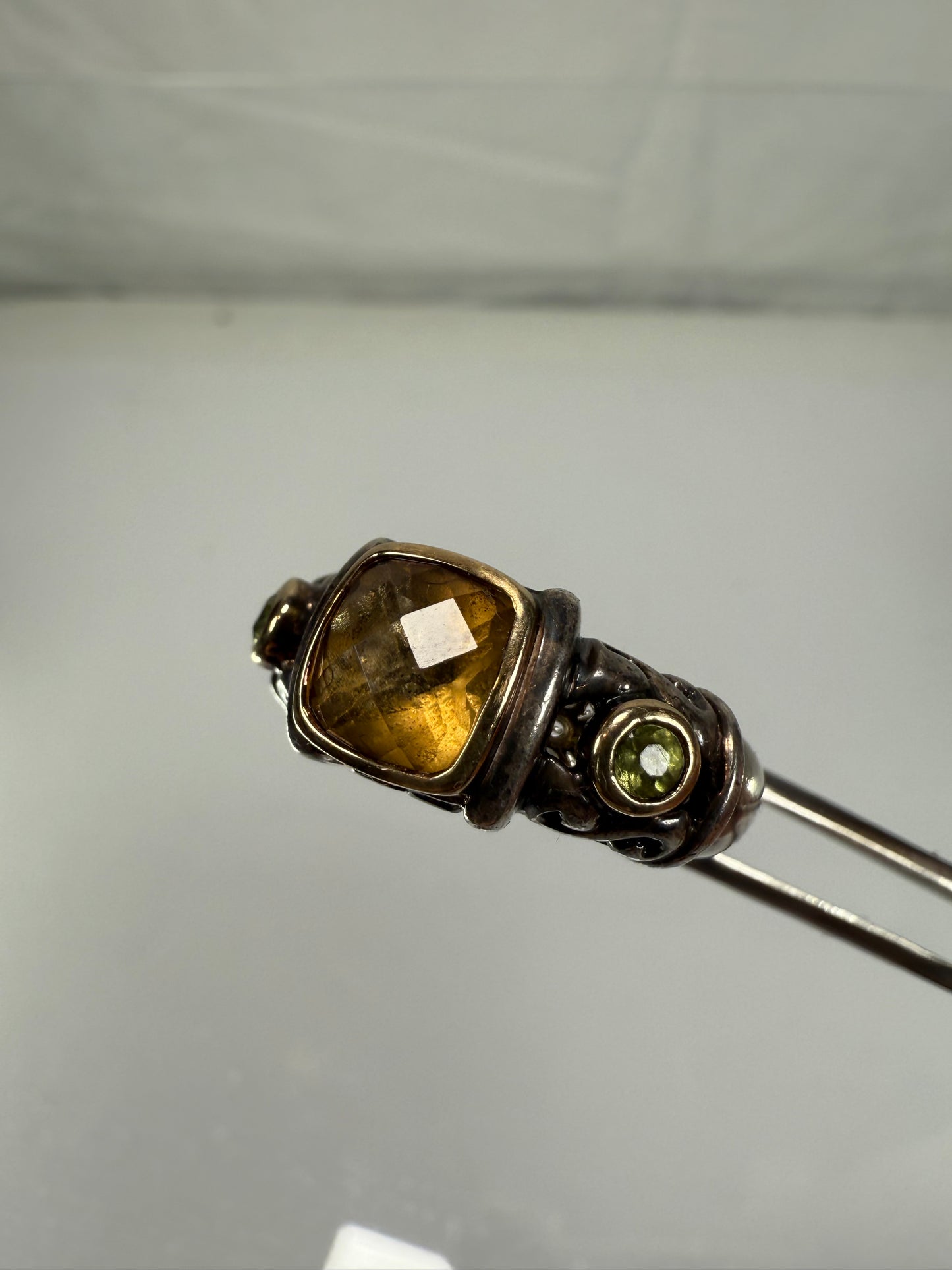 Vintage Jewelry - Gabrielle Bruni Ring - Two Tone Silver & 18k Yellow Gold - Citrine and Peridot - Size 7