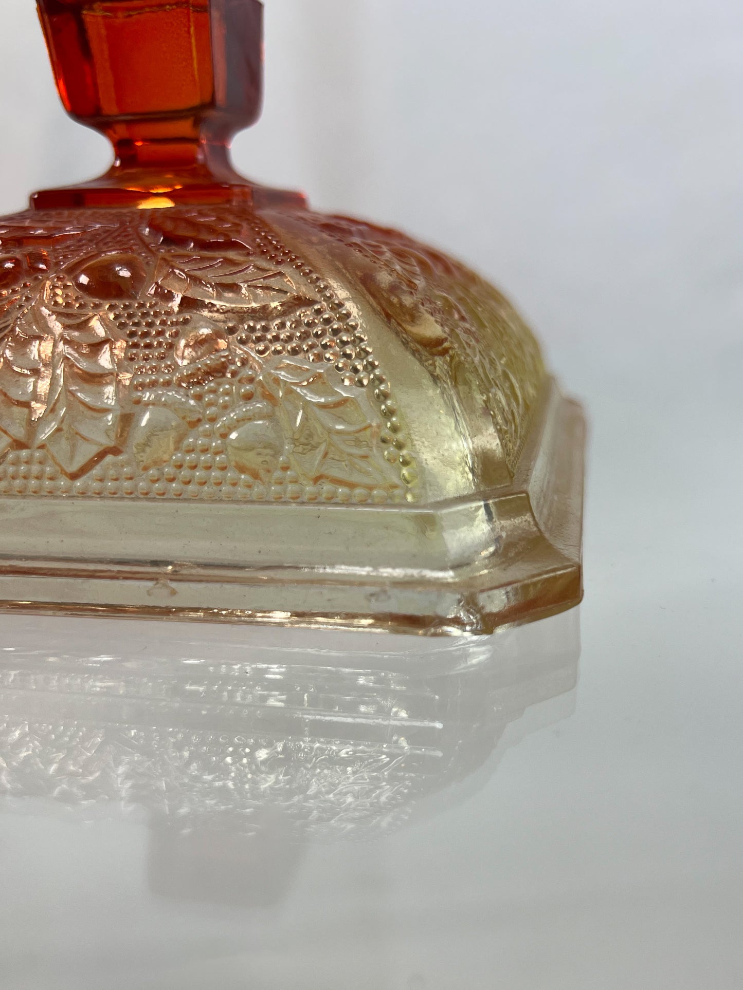 Vintage Kitchen - Lidded Candy Dish - Amberina Carnival Glass - Red / Yellow