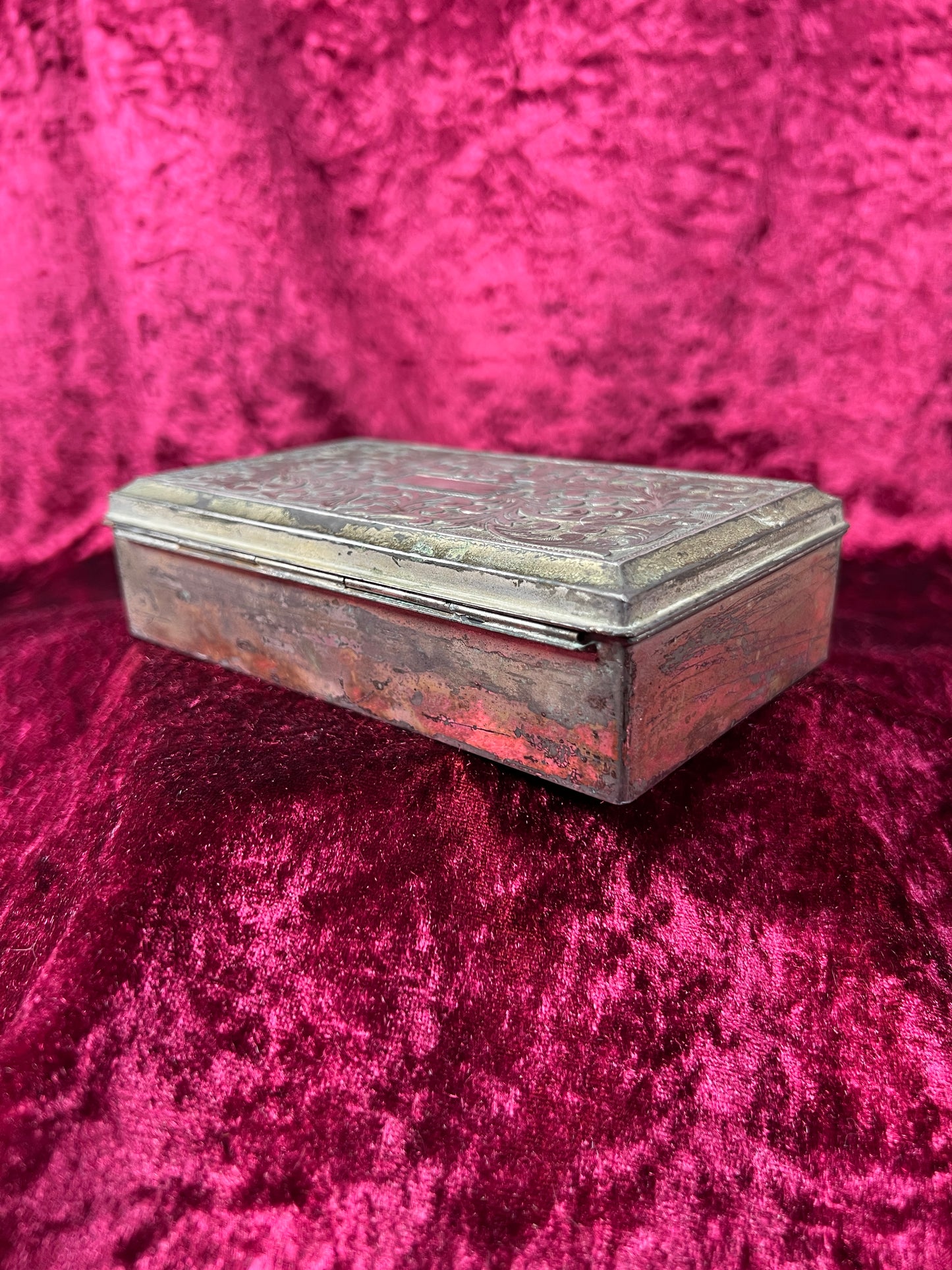 Vintage Trinket Box - Cigarette Box Holder - Pewter - Ornate Scroll Filigree