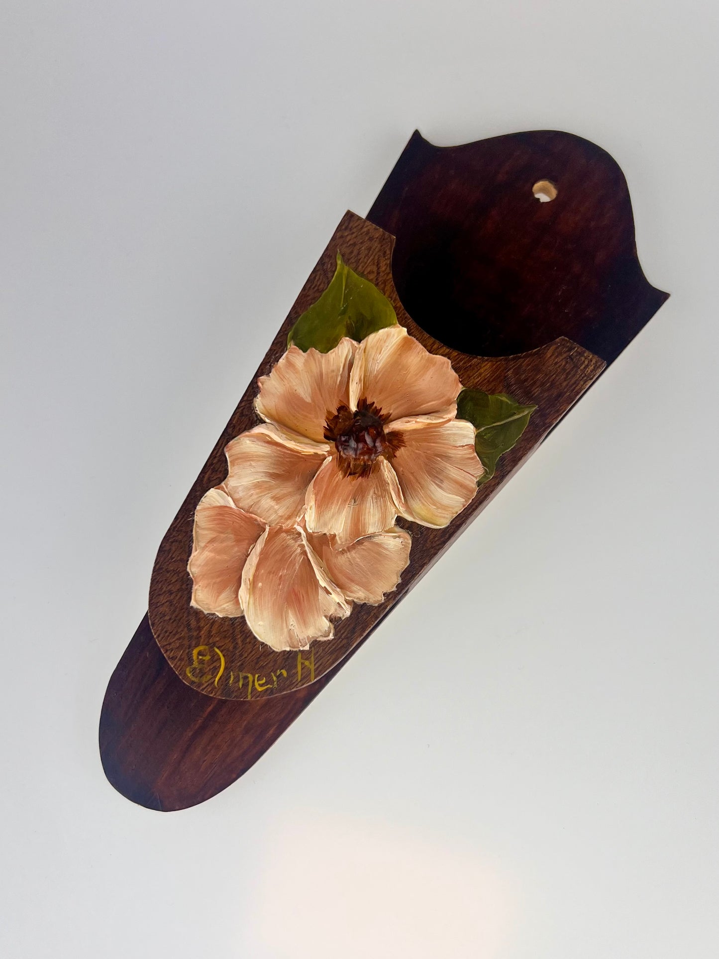 Vintage Wood Wall Hanging Scissor Holders | Pink Flower Motif
