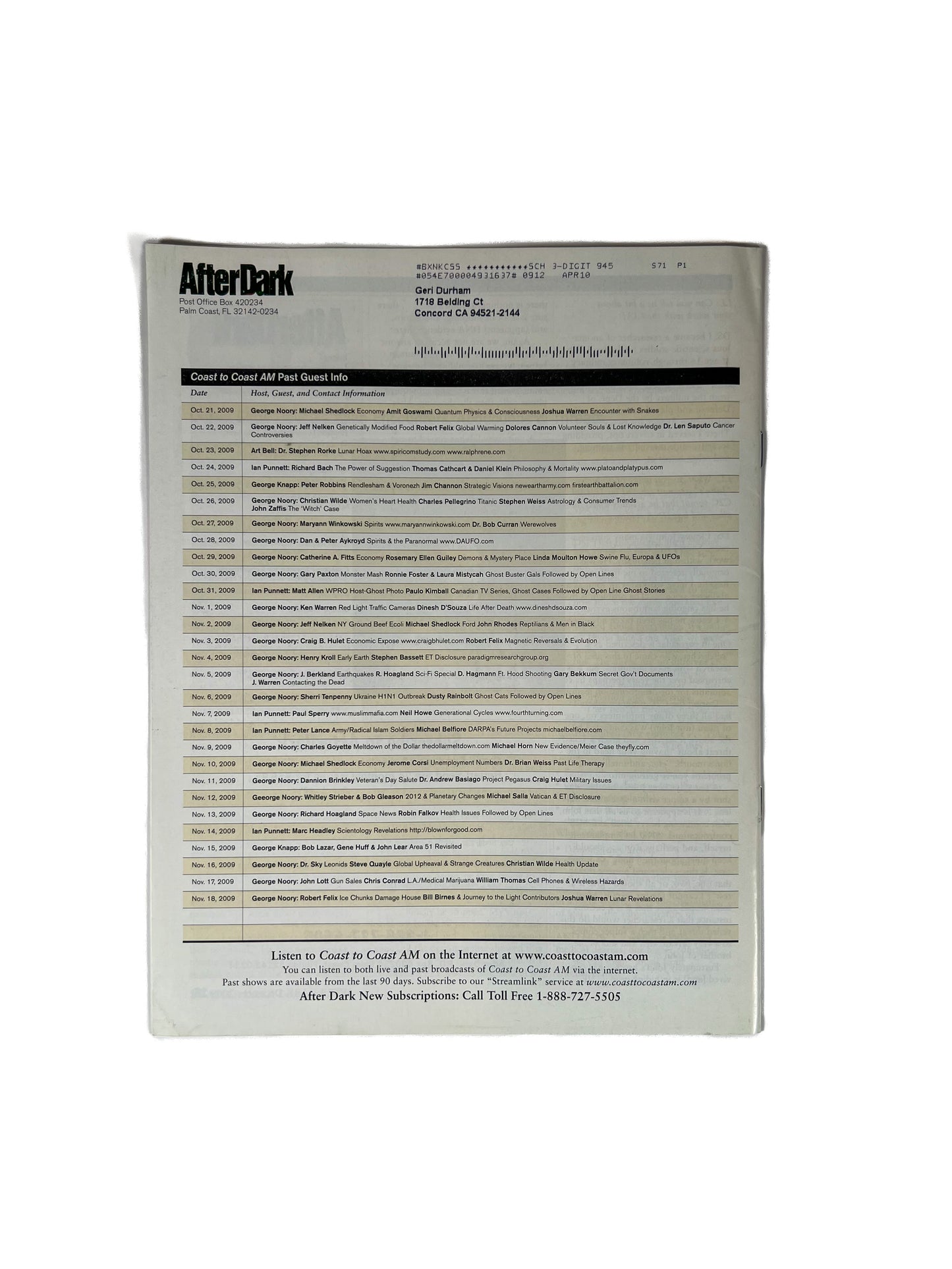 Ephemera - After Dark Coast to Coast AM Magazine - Christmas Miracles - December 2008