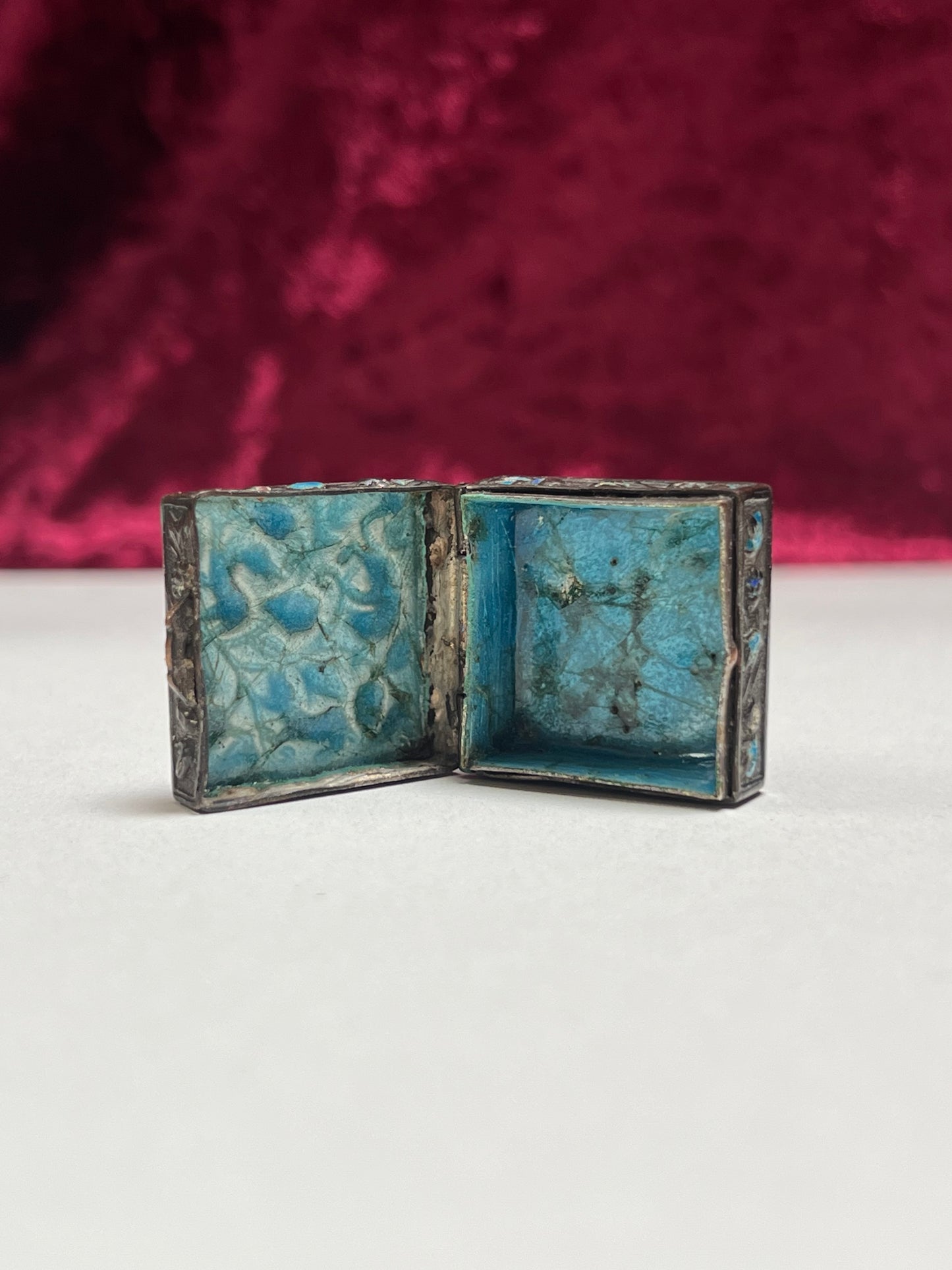 Vintage Trinket Box - Copper Cloisonne Enamel Pill Box - Animal & Floral Design - Made in China