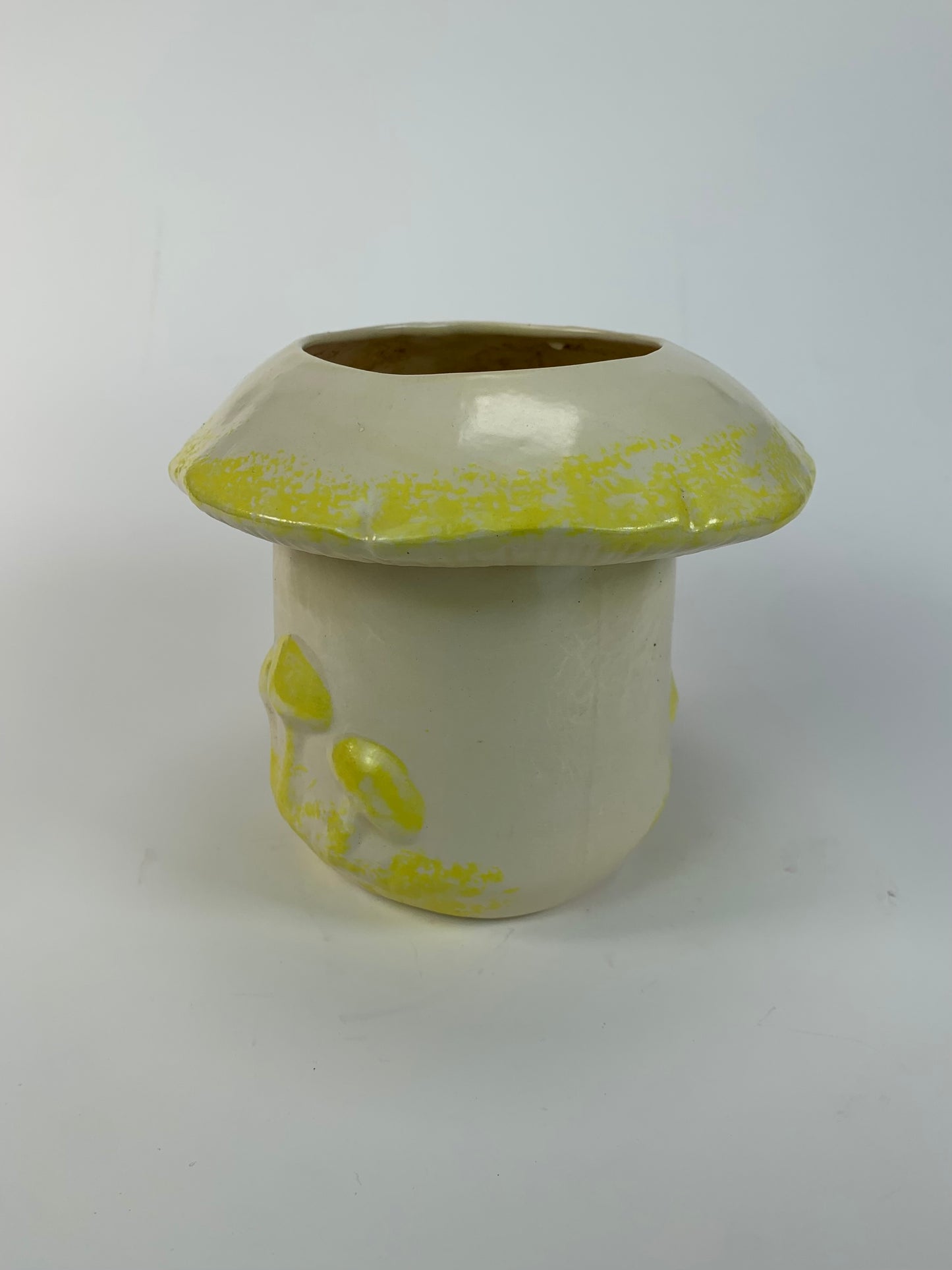 Vintage Planter - Arnel's Style Yellow and White 3D Mushrooms