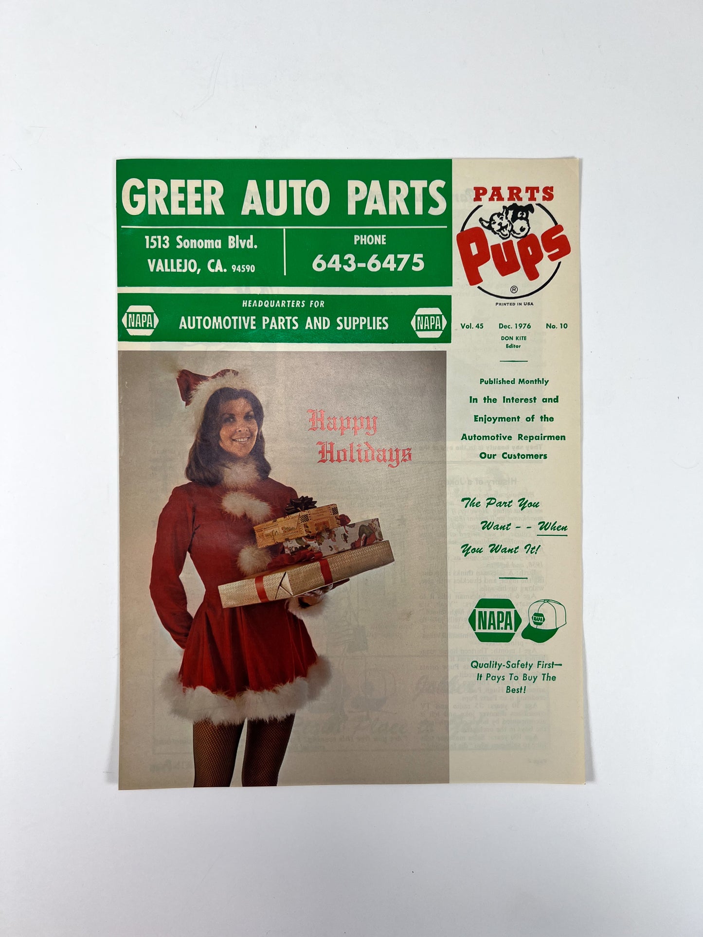 Vintage Ephemera - Magazine - Napa Parts & Pups - Greer Auto Parts - December 1976