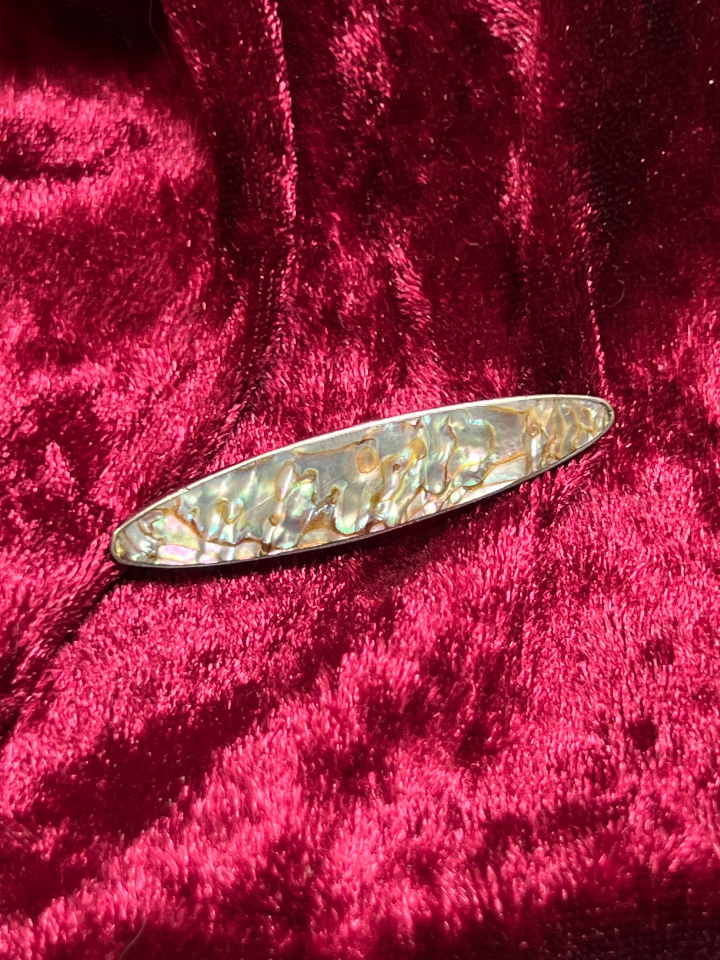 Vintage Jewelry - Antique Victorian Bar Brooch - Sterling Silver - Abalone Shell