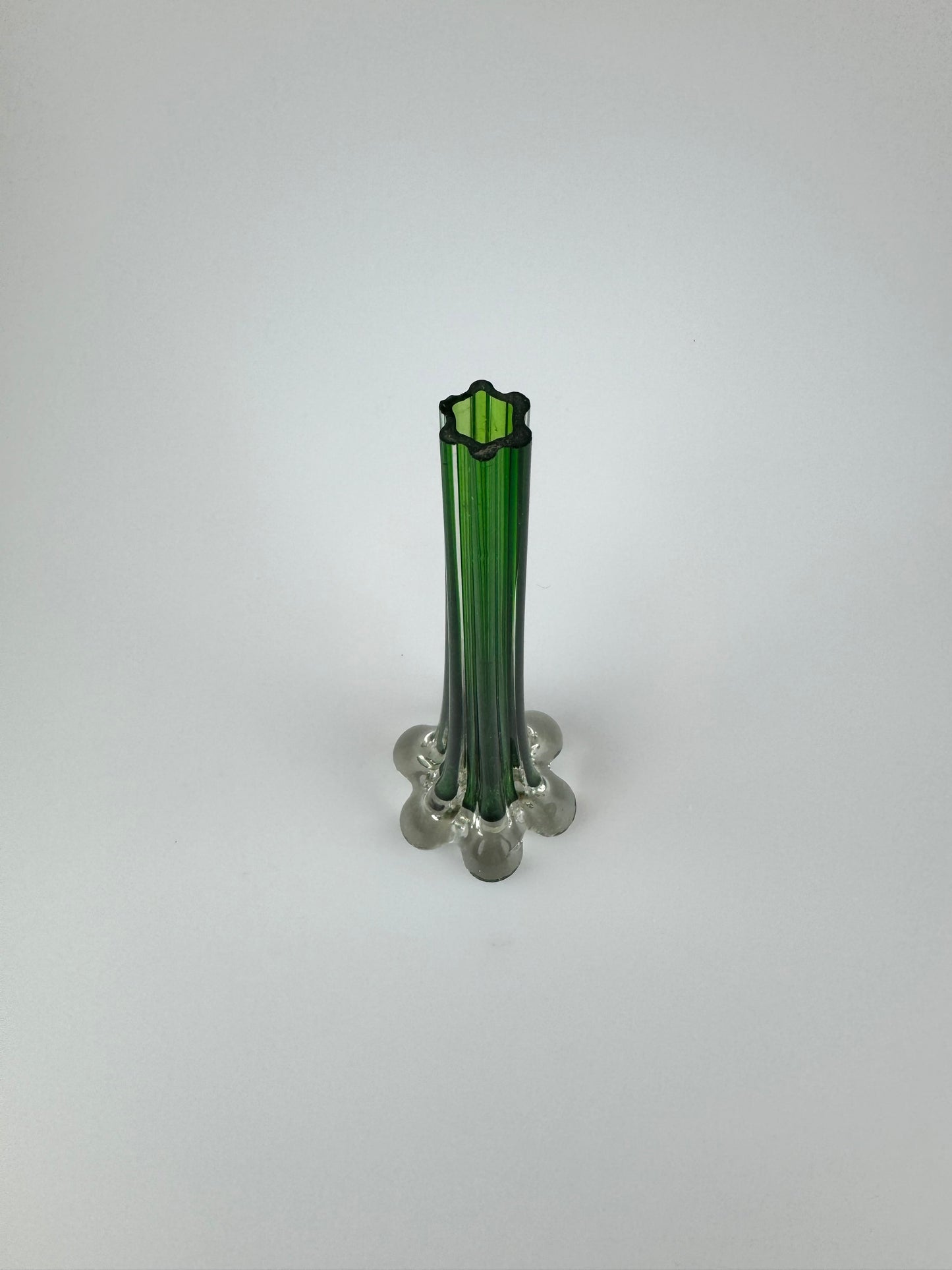 Mid Century Modern Murano Style Handblown Green Elephant Foot Bud Vase