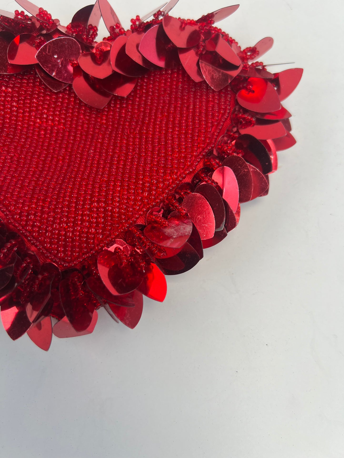 Vintage Wallet - Heart-Shaped Beaded Coin Purse - Red - Zipper Closure - Neiman Marcus