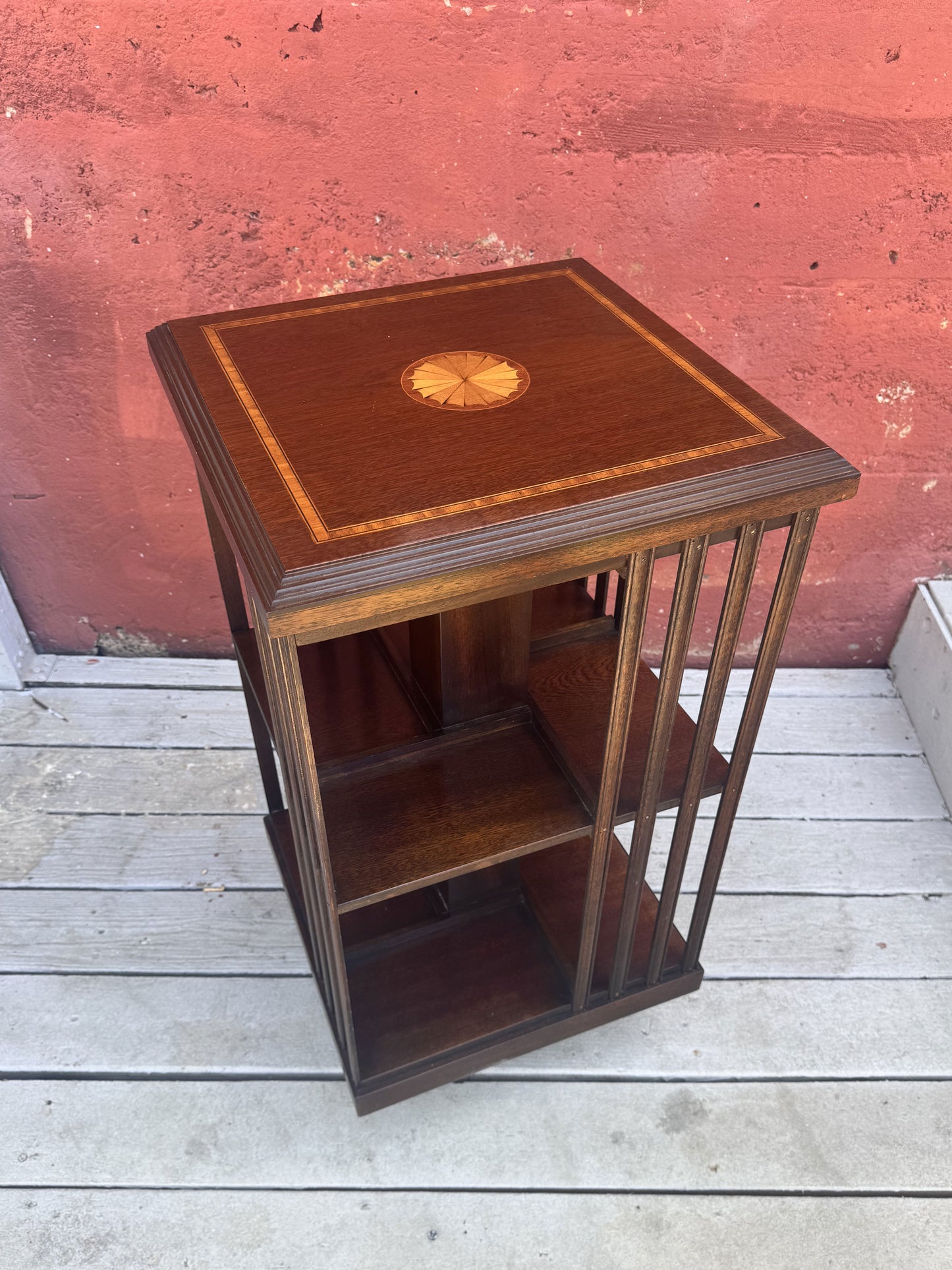 Antique Edwardian Whirling Barrister Bookcase with Inlay