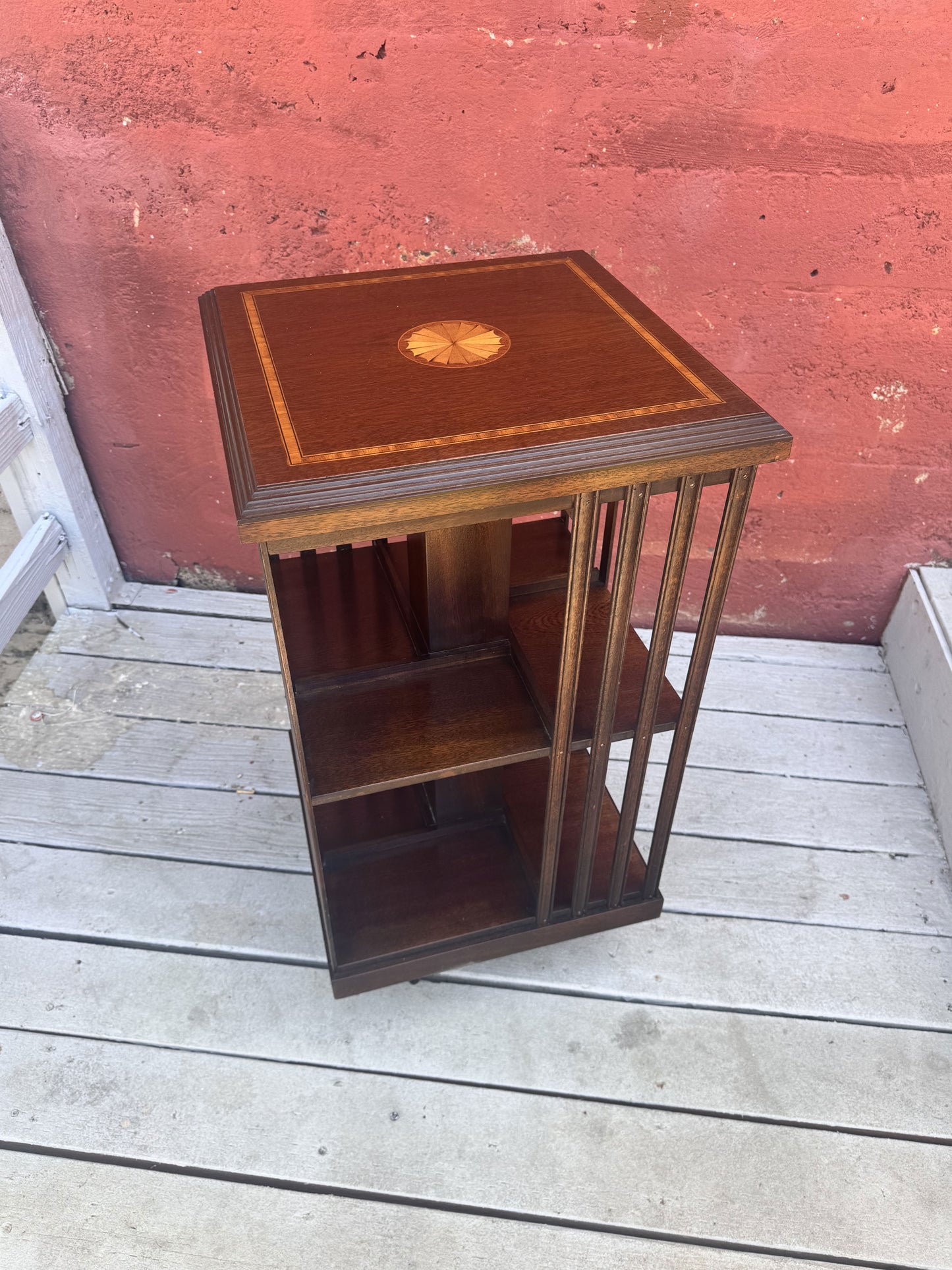 Antique Edwardian Whirling Barrister Bookcase with Inlay